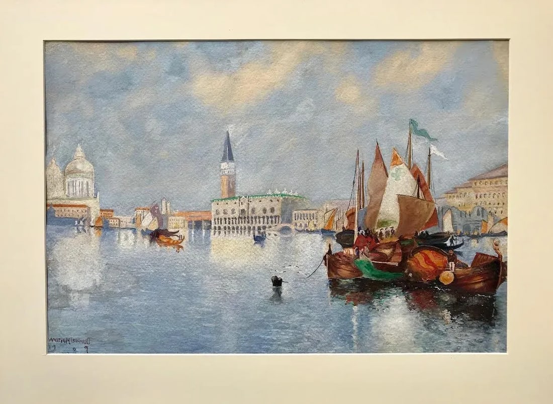 Original Antique Watercolor Painting of Venice Grand Canal by Walter Lenhart . - 2