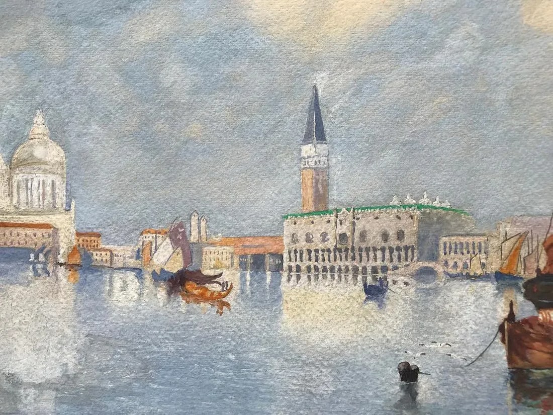 Original Antique Watercolor Painting of Venice Grand Canal by Walter Lenhart . - 4