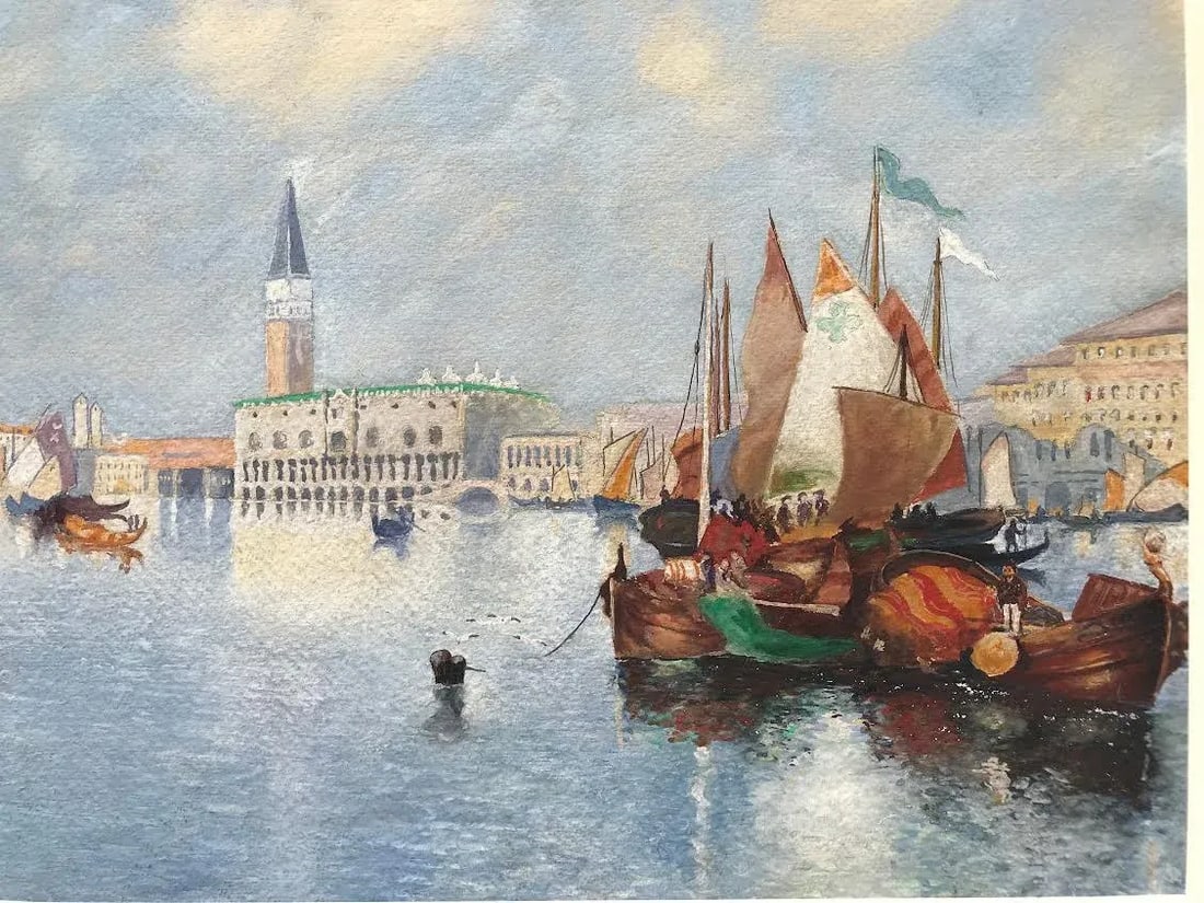 Original Antique Watercolor Painting of Venice Grand Canal by Walter Lenhart . - 5