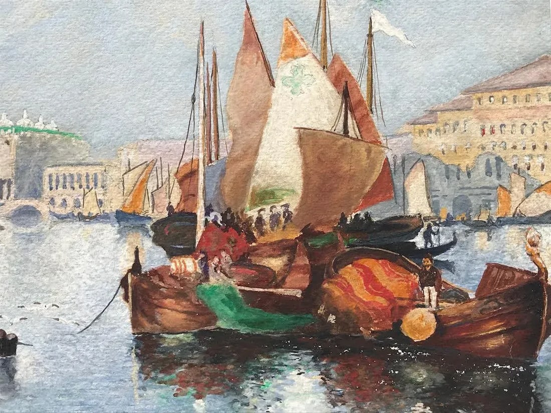 Original Antique Watercolor Painting of Venice Grand Canal by Walter Lenhart . - 6