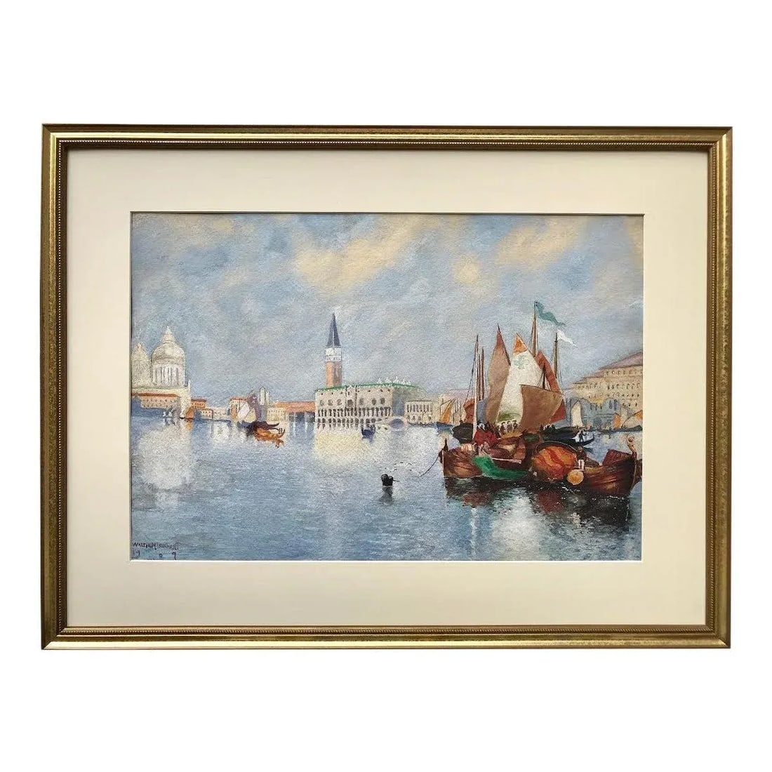 Original Antique Watercolor Painting of Venice Grand Canal by Walter Lenhart . - 8