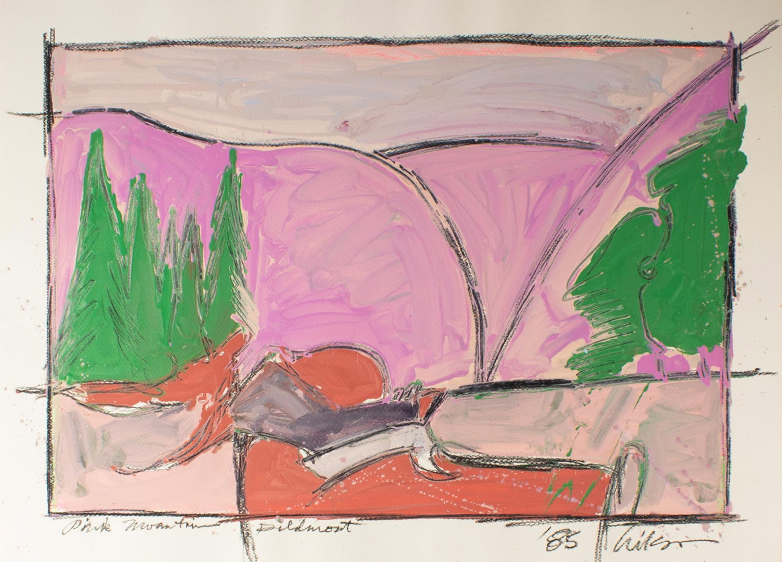 1985 "Pink Mountain, Piedmont" Abstract Acrylic Landscape Painting by Harry Hilson - 2