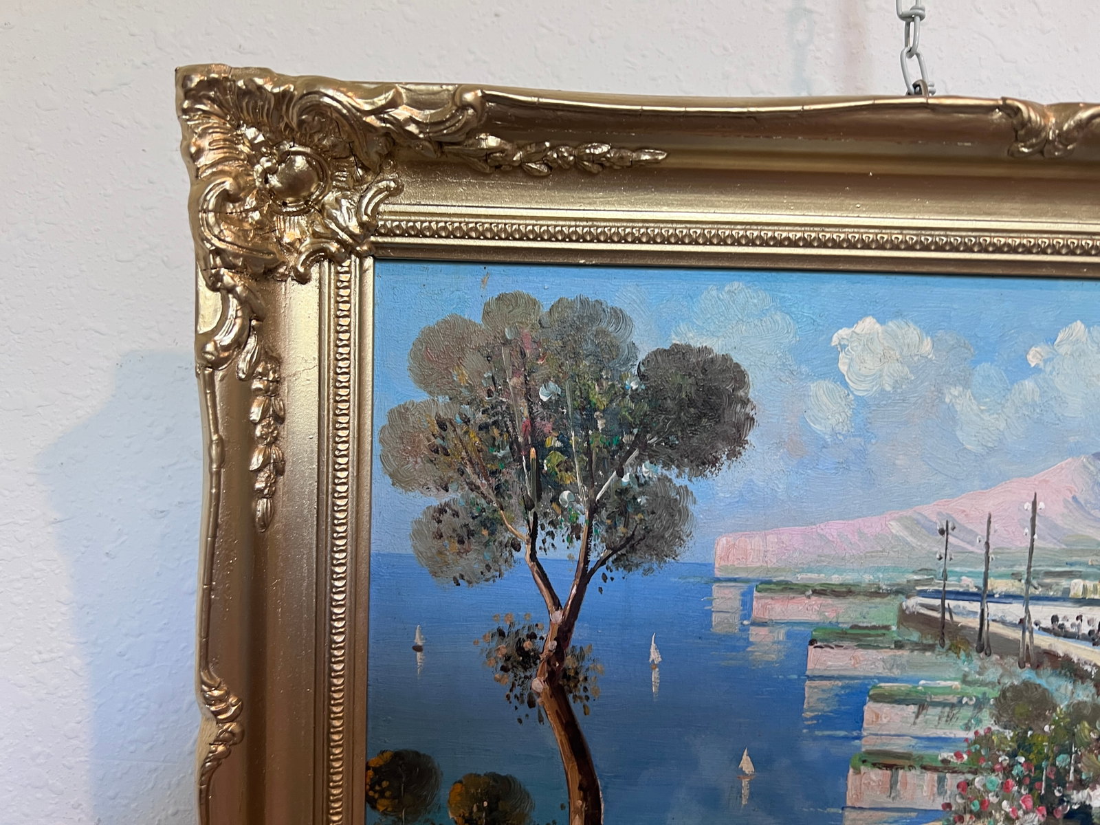 Late 20th Century Original Vintage Mediterranean Coastal Oil Painting on Canvas, Signed, Framed - 4