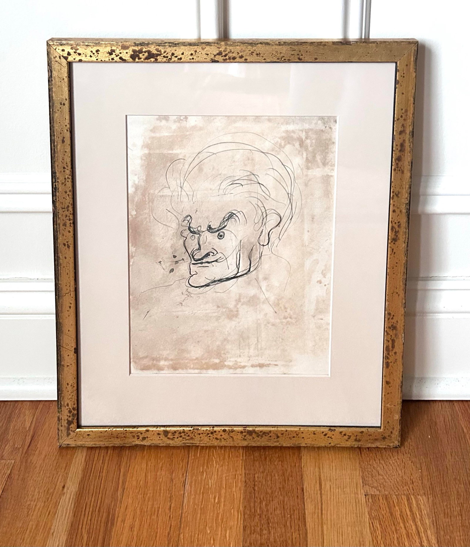 Antique Pen and Ink Male Portrait Sketch, Framed - 10