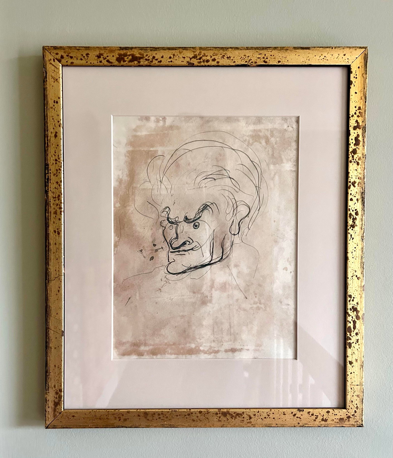 Antique Pen and Ink Male Portrait Sketch, Framed - 2