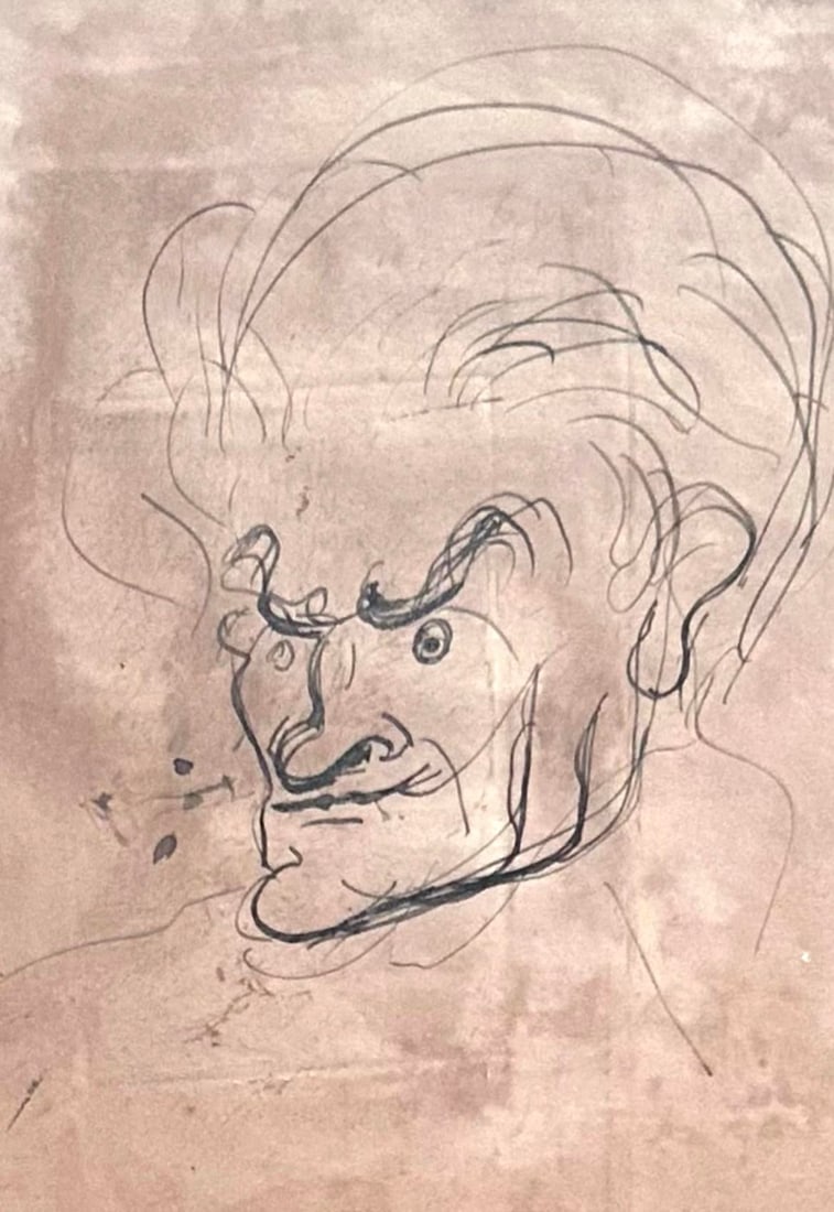 Antique Pen and Ink Male Portrait Sketch, Framed - 3