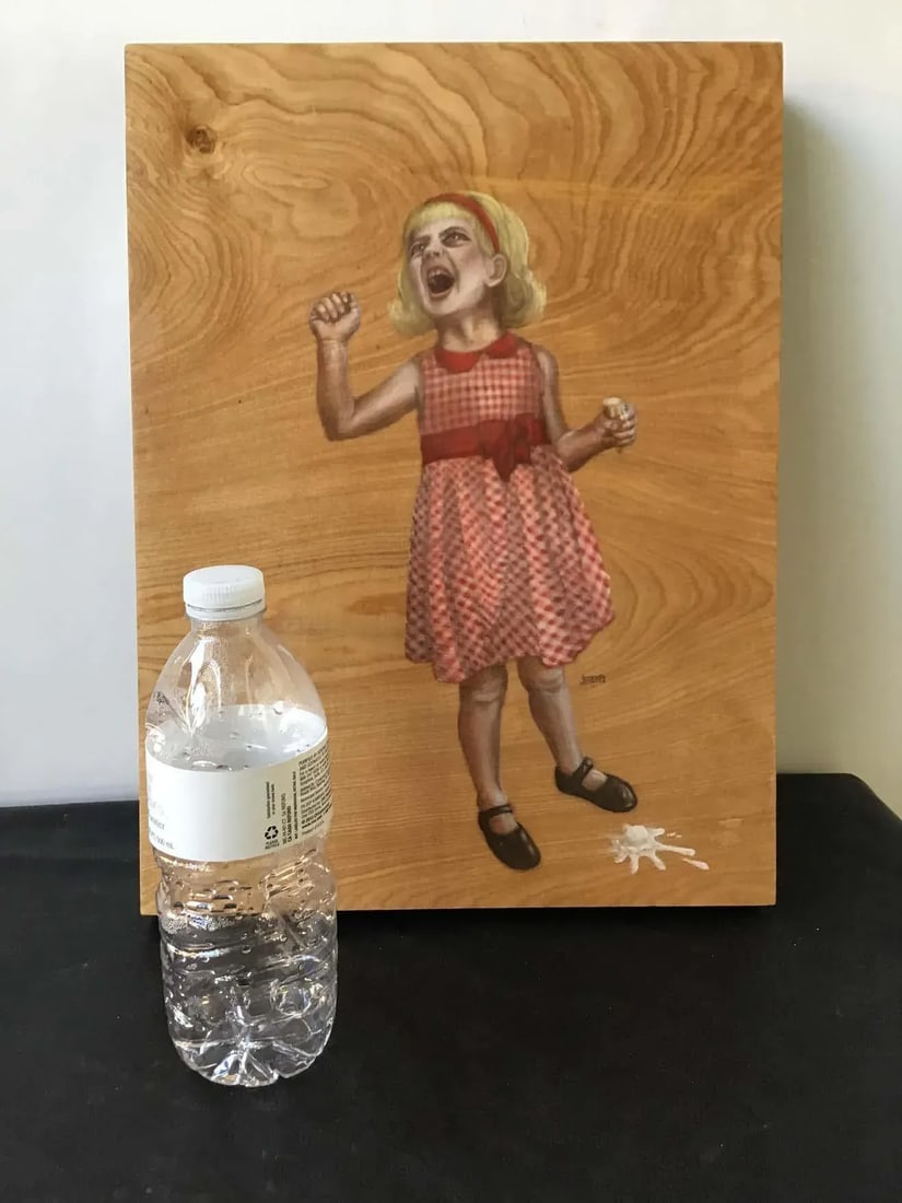 Painting on Board of Girl Dropping Ice Cream - 2
