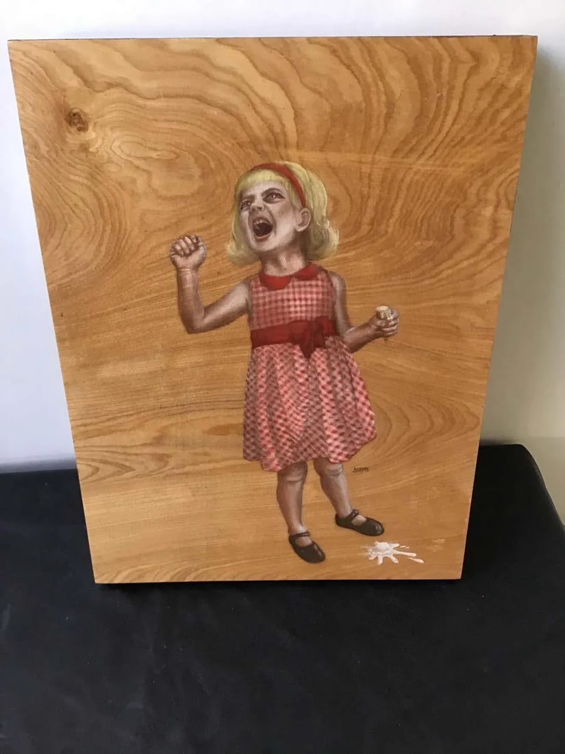 Painting on Board of Girl Dropping Ice Cream - 3