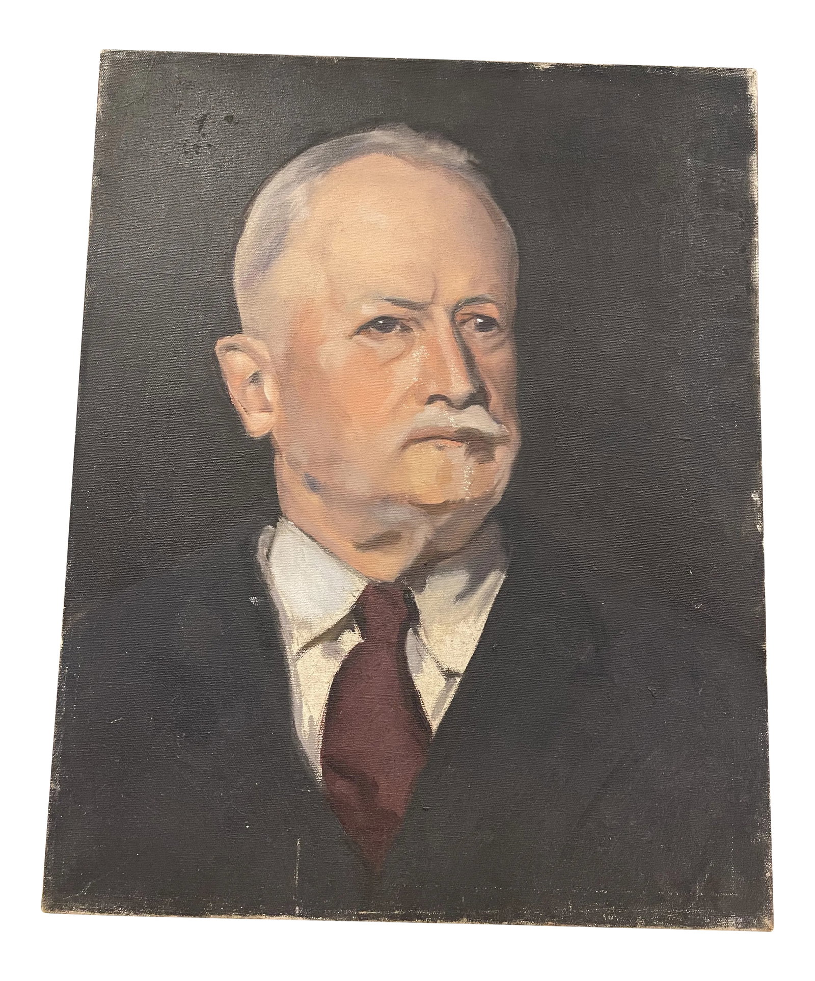 Mid 20th Century Oil Portrait Painting of an Older Gentleman: realist / impressionist style portrait painting of an older gentleman in suit and tie (oil on canvas) part of a pair of paintings - the portrait of his wife is also available (see last photo for a