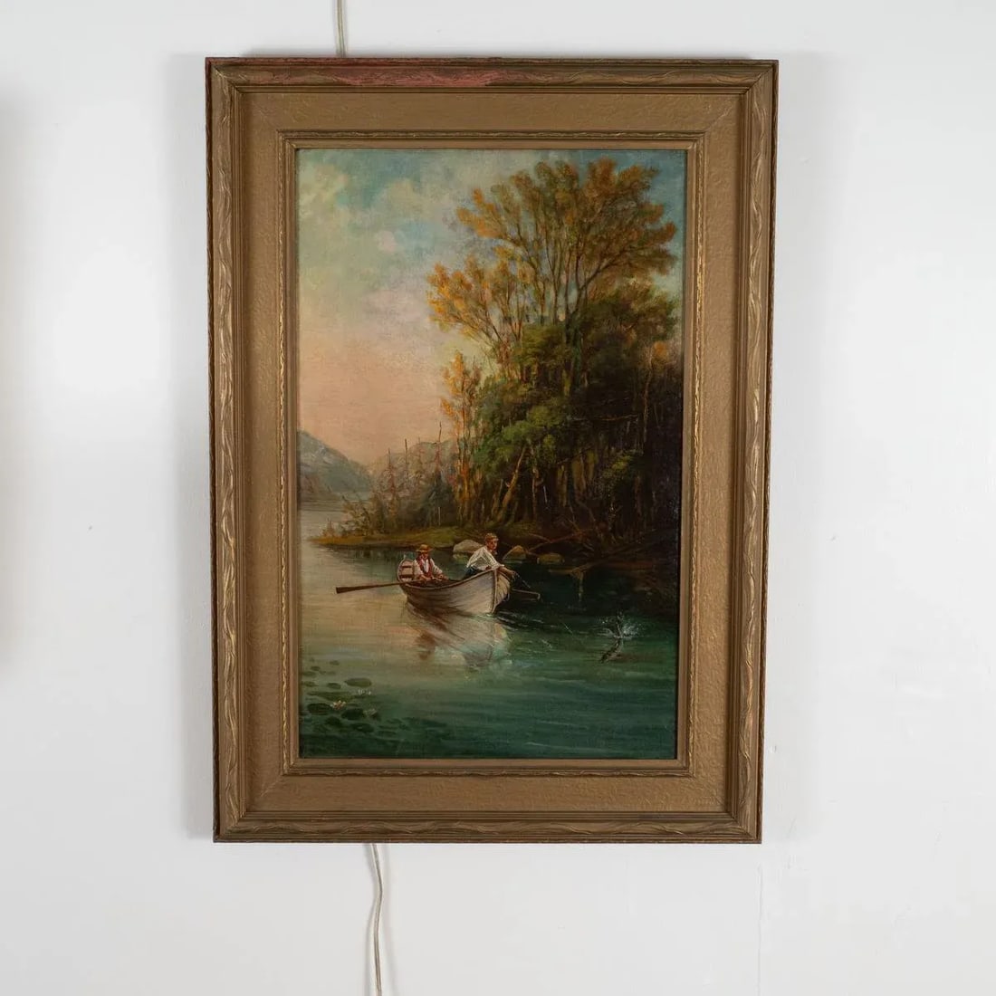 Early 20th Century River Boat Rustic Landscape Painting, Framed - 2