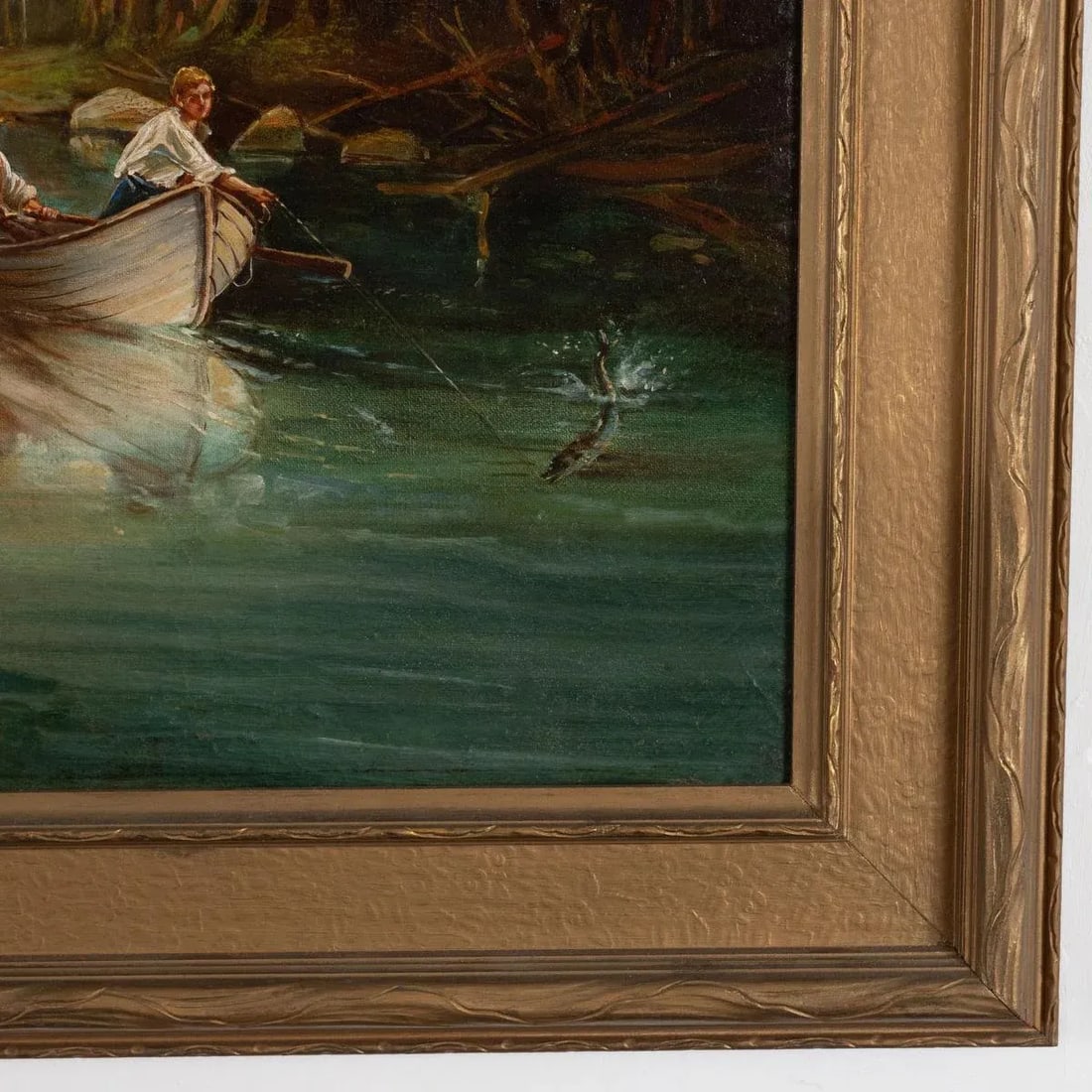 Early 20th Century River Boat Rustic Landscape Painting, Framed - 3