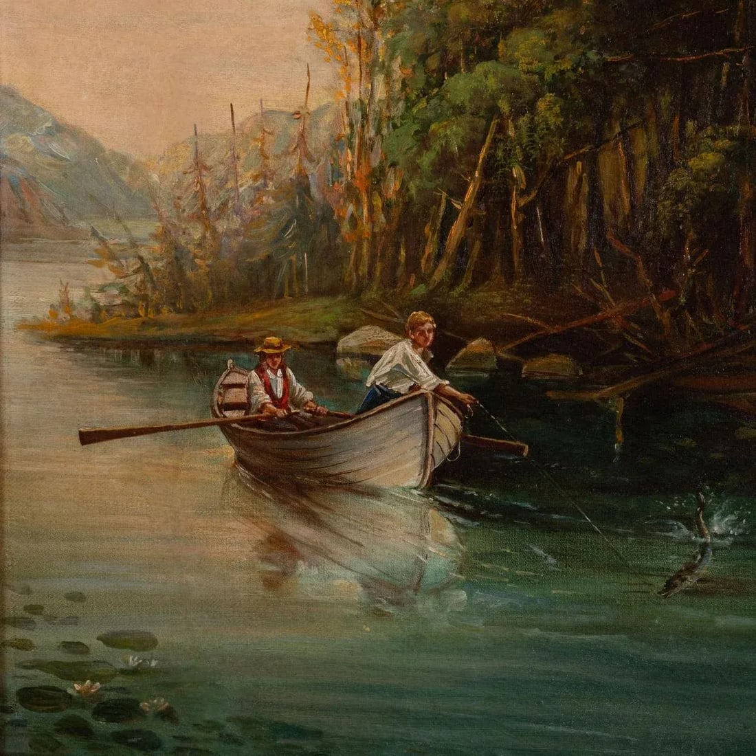Early 20th Century River Boat Rustic Landscape Painting, Framed - 5