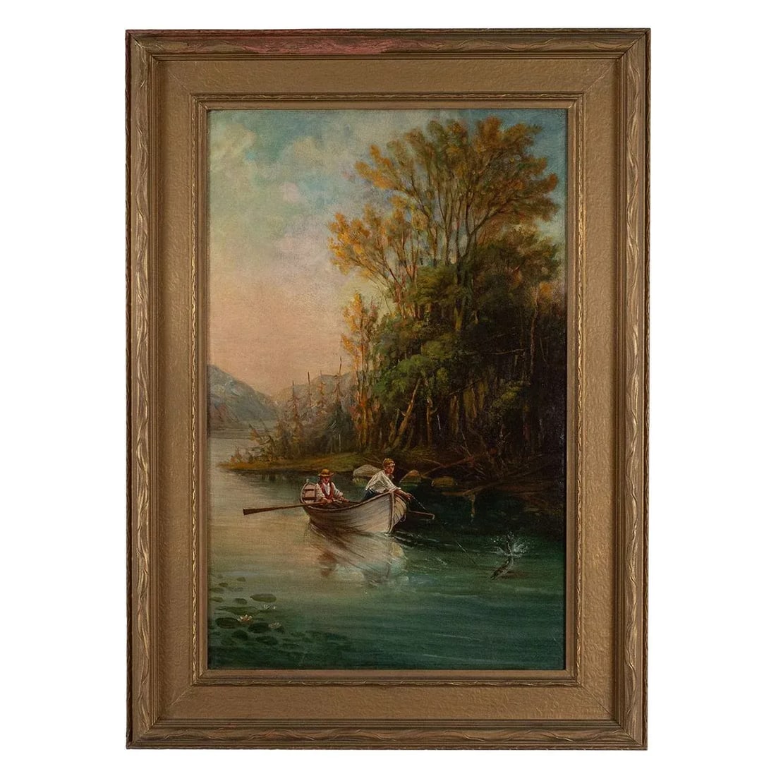 Early 20th Century River Boat Rustic Landscape Painting, Framed - 9