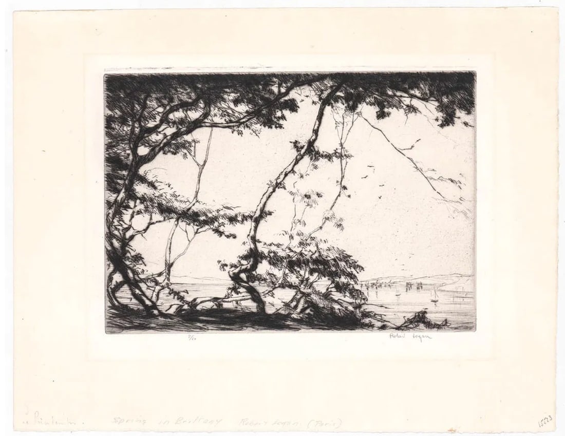 1920s Robert Logan Spring in Brittany Landscape Etching - 2