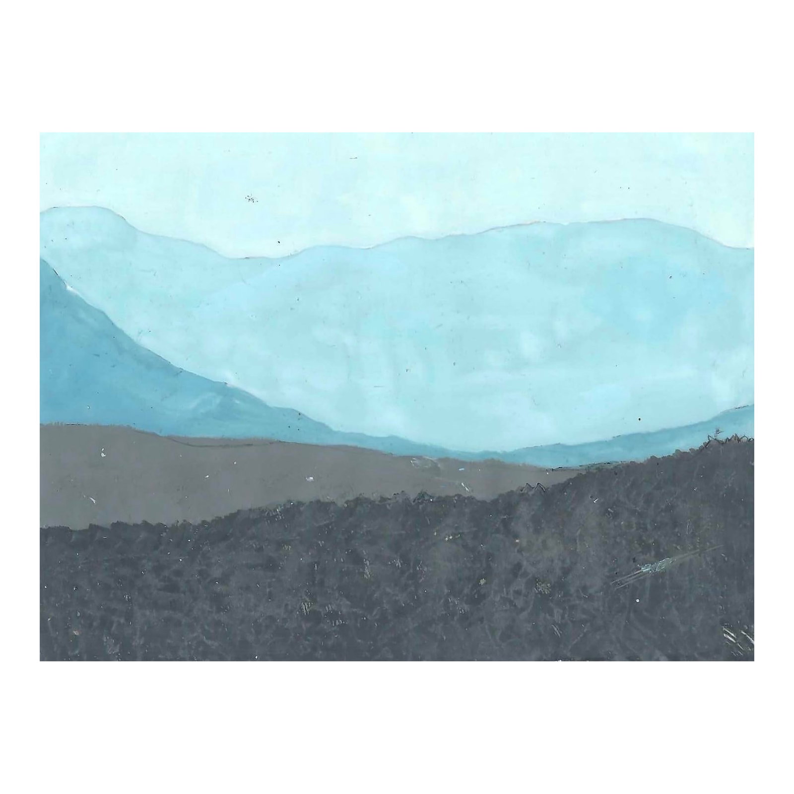 1970s Robert Angeloch Landscape Painting: Painting on mylar by Robert Henry Angeloch (1922-2011). Unsigned. Bob Angeloch was born in Richmond Hill, New York, April 8, 1922, to Frederick and Laura Scherer Angeloch. He served in World War II in