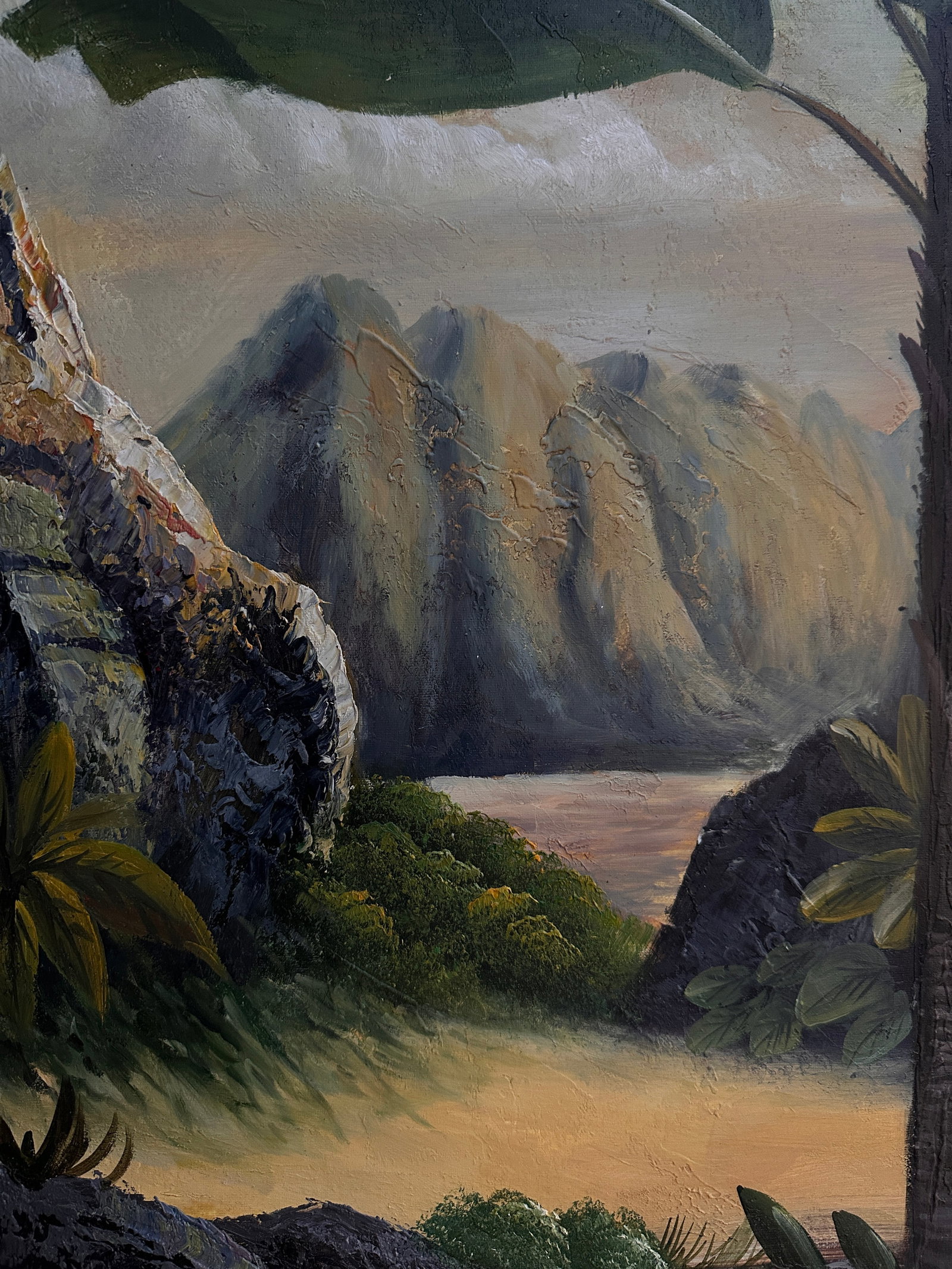 1990s Original Oil Painting on Canvas, Tropical Theme Framed - 4
