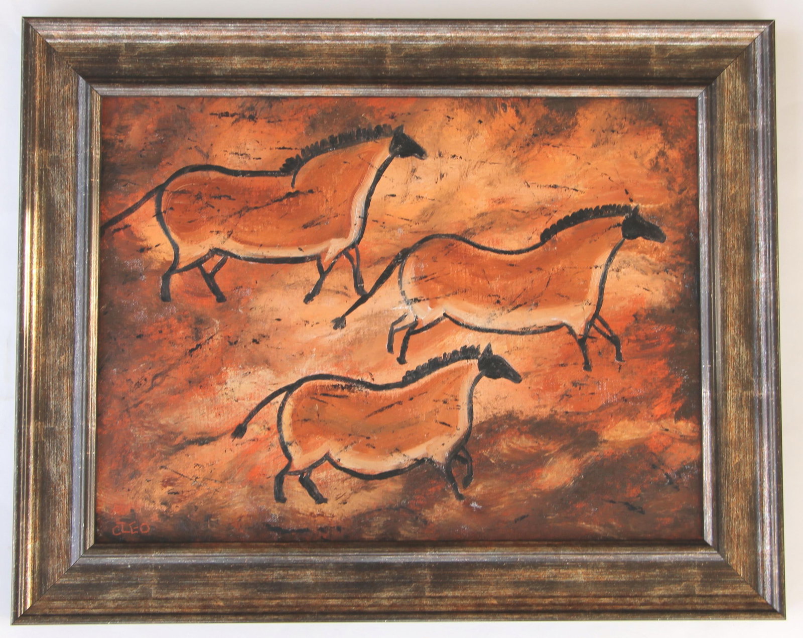 Horses Folk Art Contemporary Minimalist Sienna Black Burnt Umber Beige Original Oil Cleo Plowden - 2