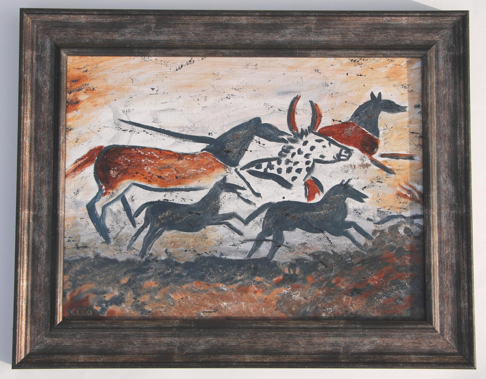 Horses Folk Art Contemporary Minimalist Sienna Black Burnt Umber Beige Original Oil Cleo Plowden - 3