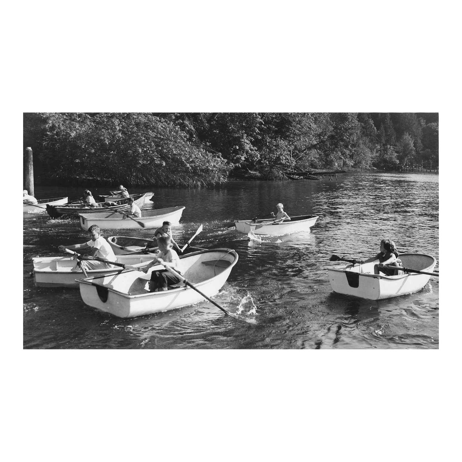 1957 Seattle Dinghy Races Photograph: 1957 black and white photograph of kids rowing in Washington State. Publication information on the back. Combined shipping available, please inquire Condition: Alterations: Original Condition