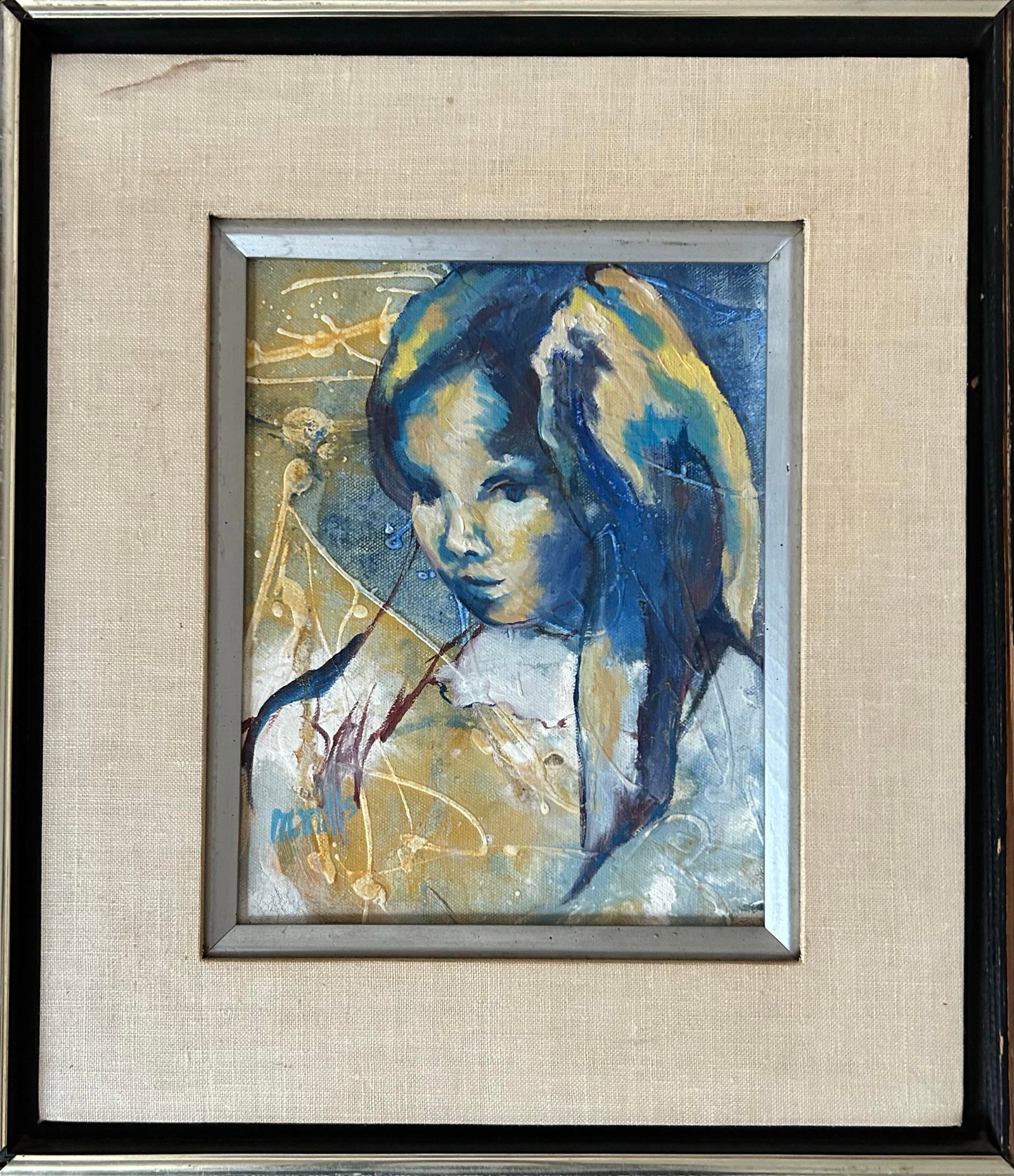 Vintage Mid Century Abstract Oil Painting ~ Portrait of a Girl by Marge Mills - 2
