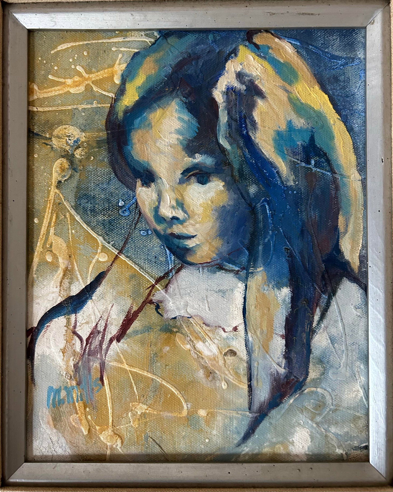 Vintage Mid Century Abstract Oil Painting ~ Portrait of a Girl by Marge Mills - 3
