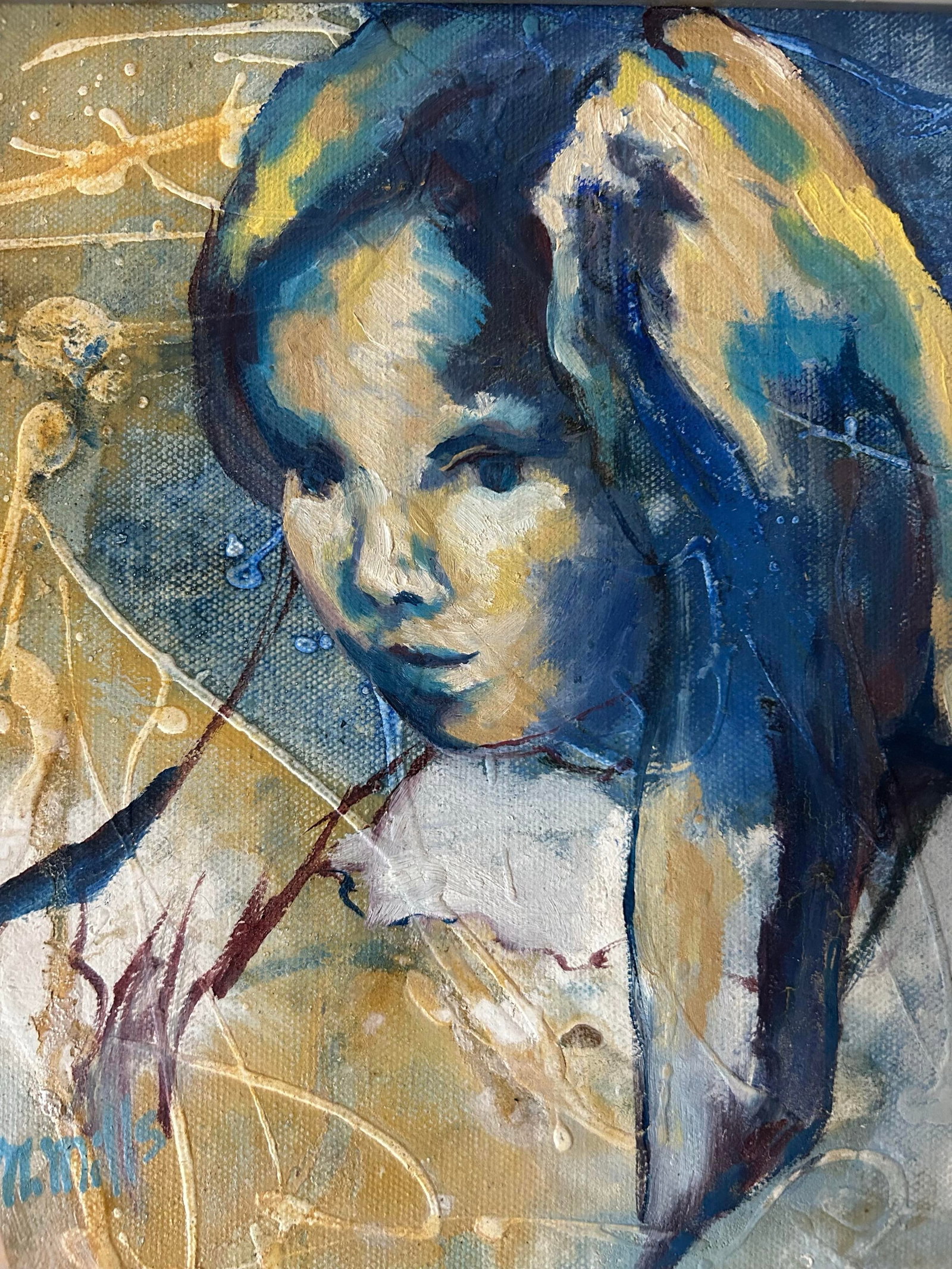 Vintage Mid Century Abstract Oil Painting ~ Portrait of a Girl by Marge Mills - 4