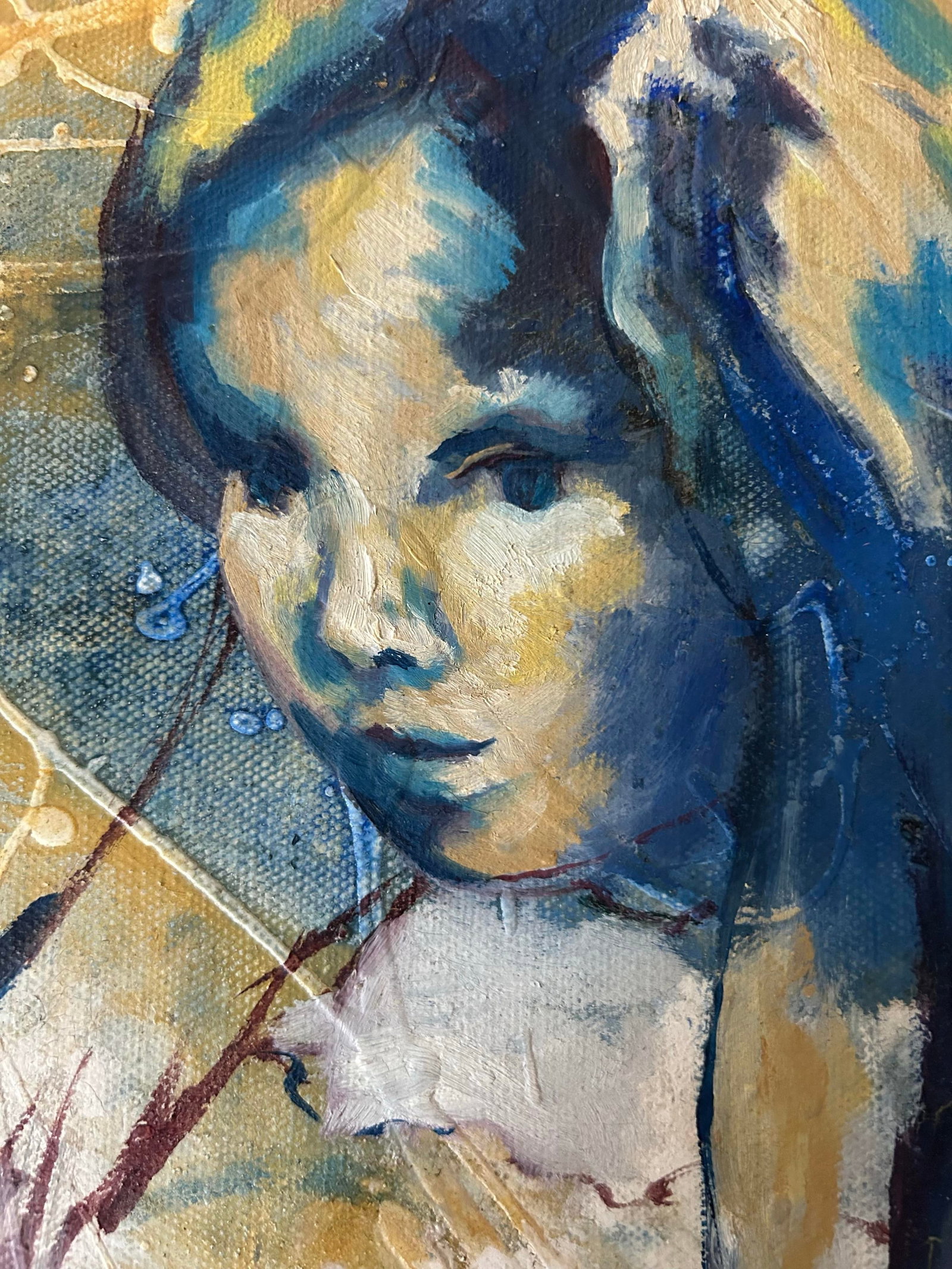 Vintage Mid Century Abstract Oil Painting ~ Portrait of a Girl by Marge Mills - 5