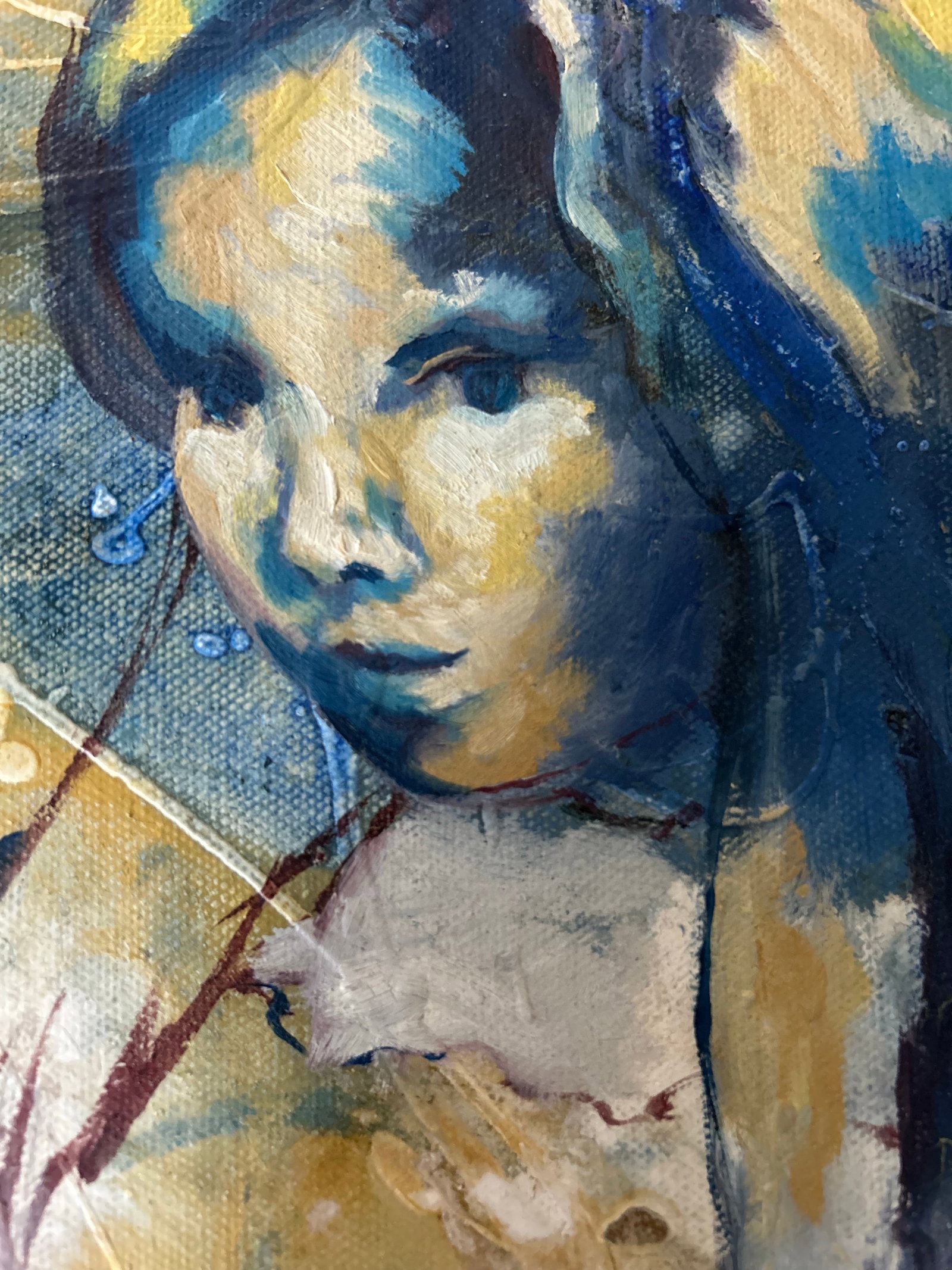 Vintage Mid Century Abstract Oil Painting ~ Portrait of a Girl by Marge Mills - 7