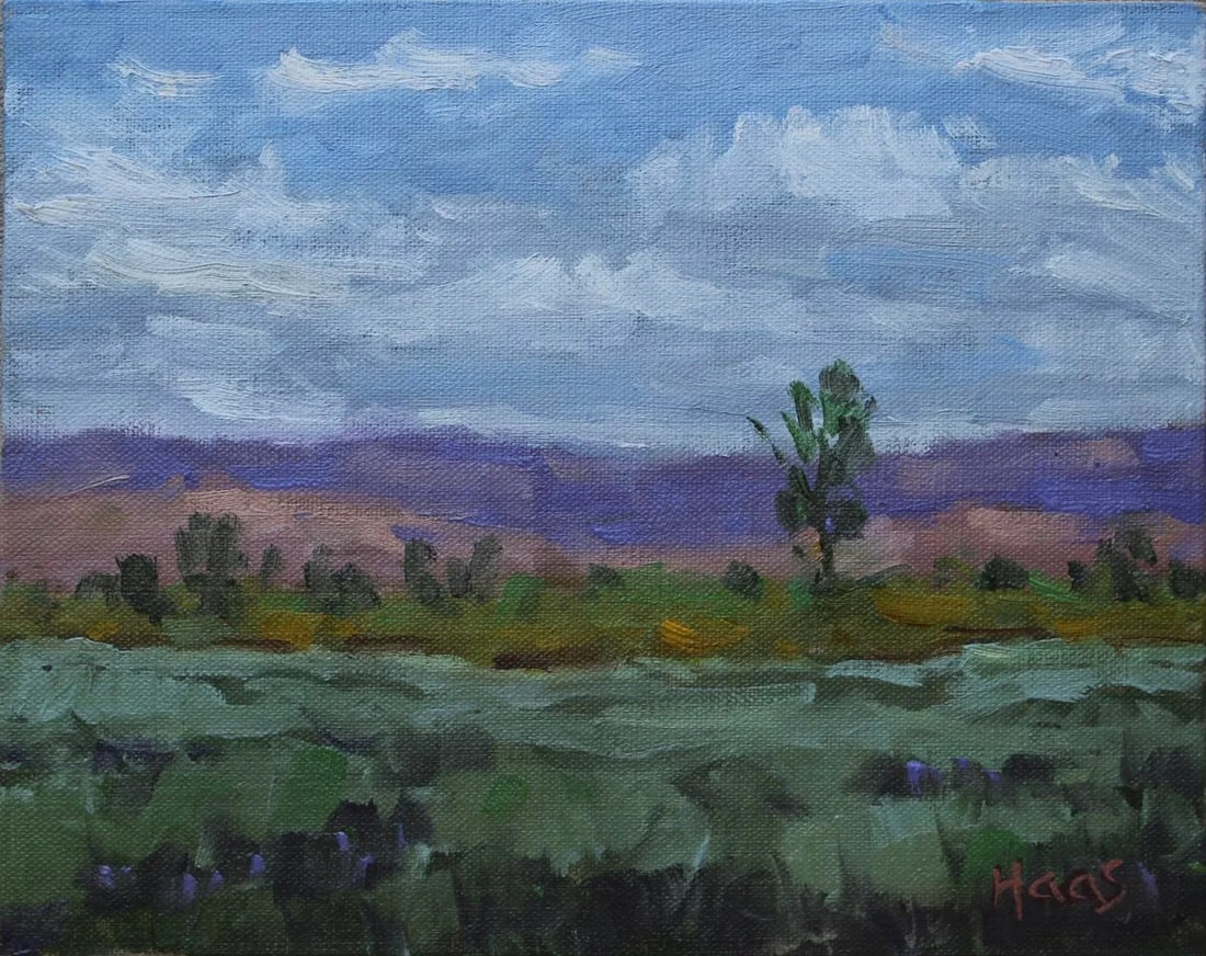 Southwest Desert Landscape Oil Painting - Southwestern Decor: Quiet Places & Desertscapes - Reno, Nevada Desert Landscape Original oil painting by Haas, 10 x 8 unframed on linen panel, signed. A serene contemporary landscape capturing the vast beauty of the