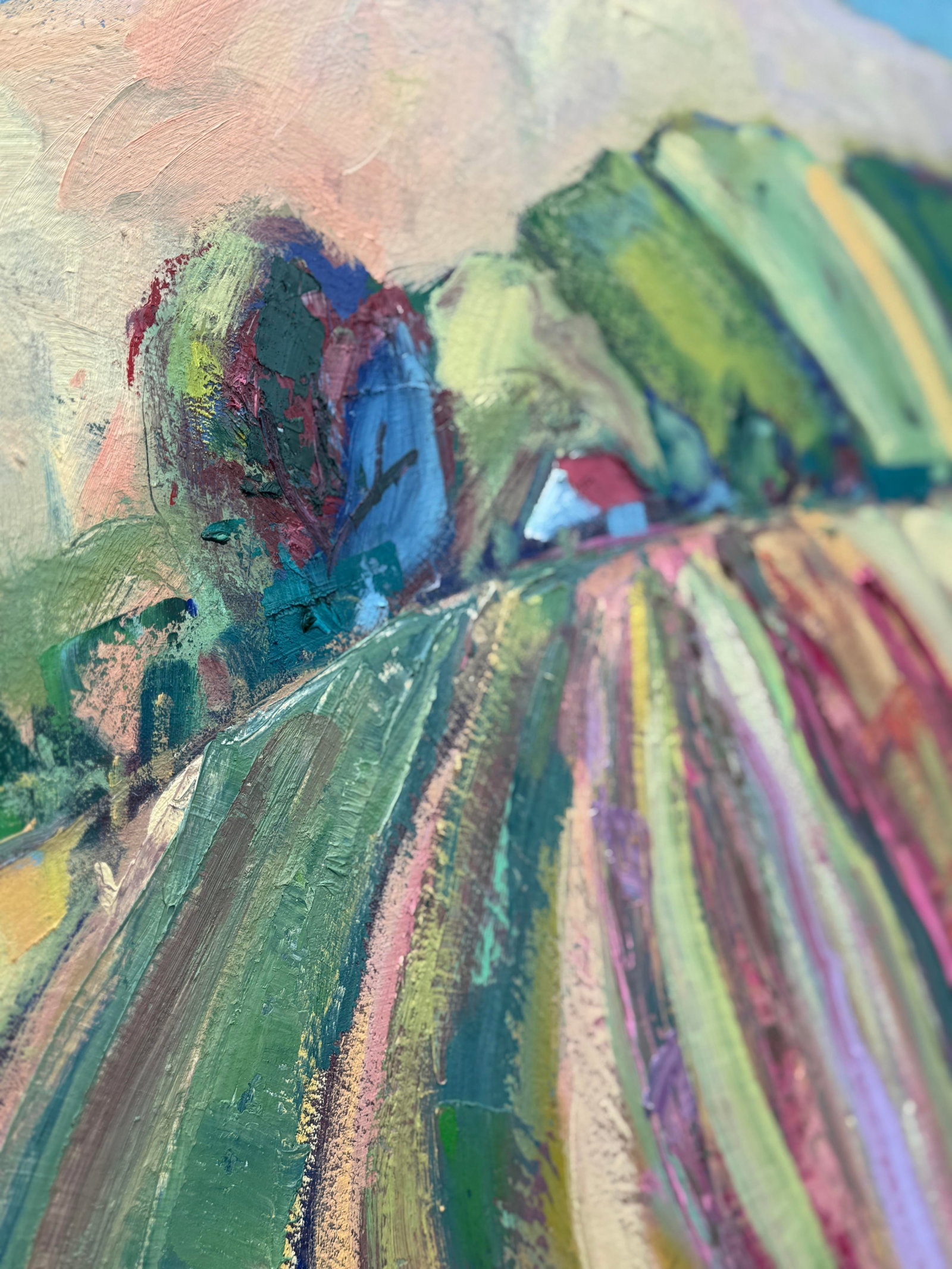 California Landscape Abstract Expressionist 4'sq. Mountains, Cows by James Hartman - 2