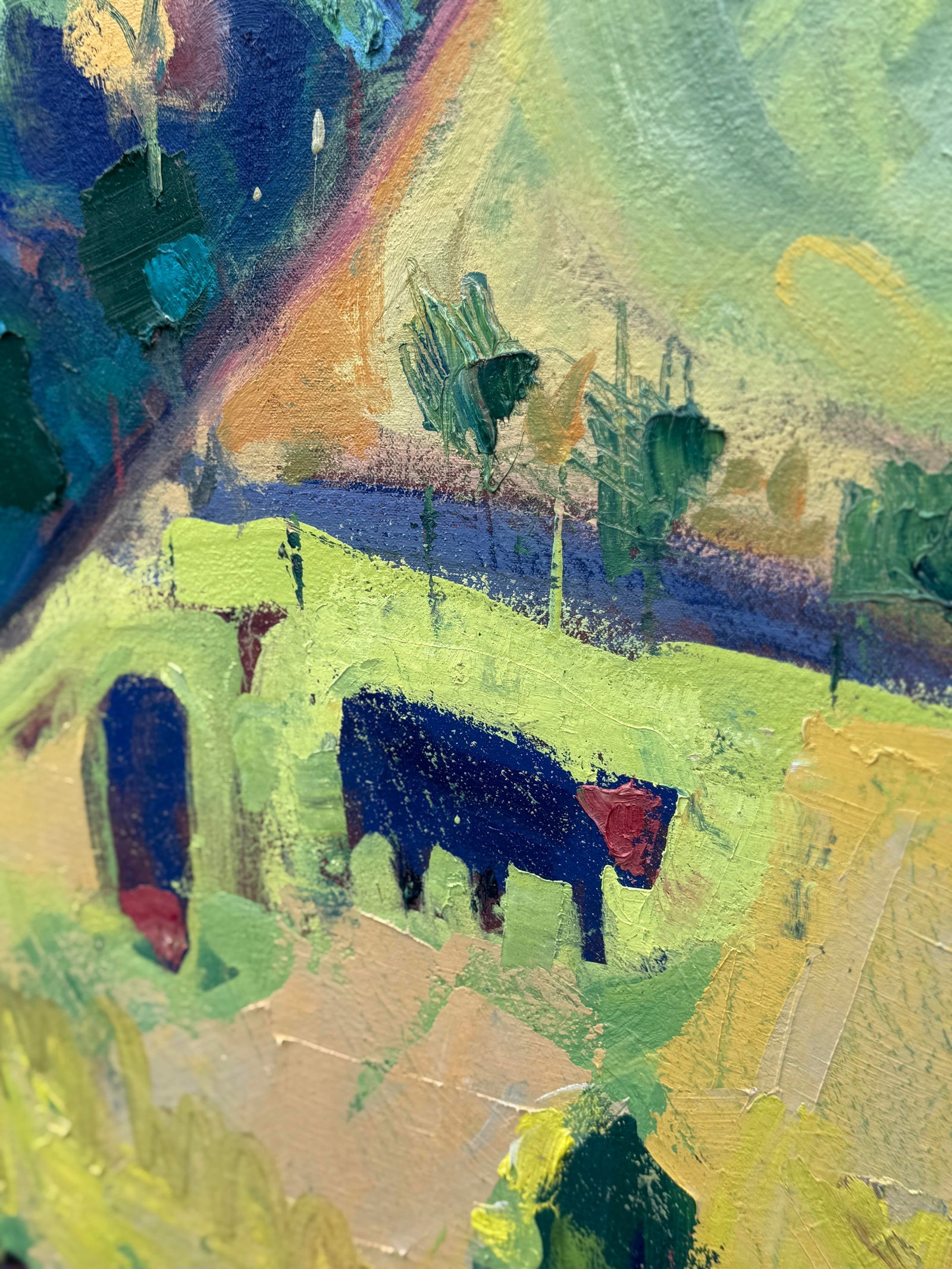 California Landscape Abstract Expressionist 4'sq. Mountains, Cows by James Hartman - 4