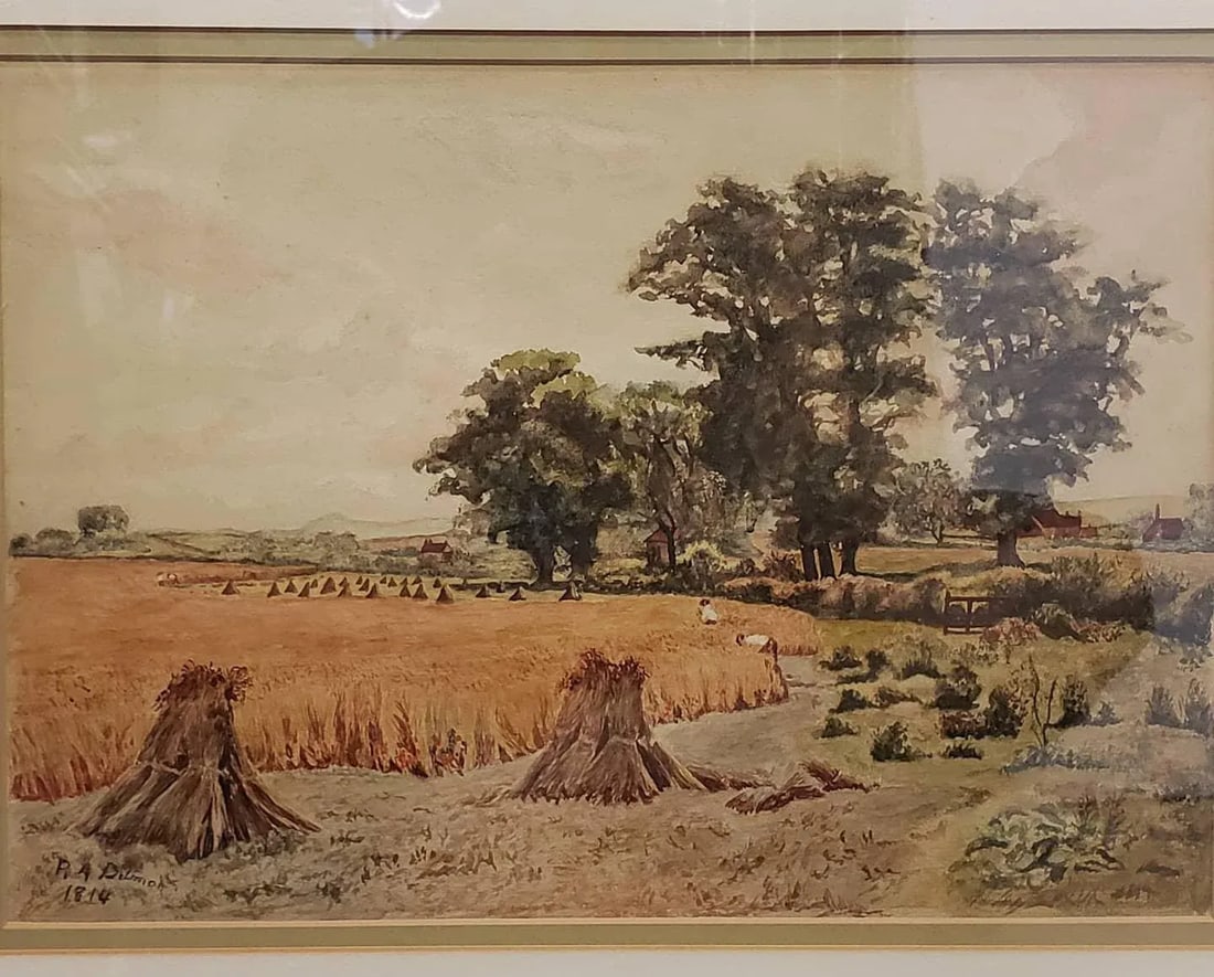 Early 19th Century Jutland Countryside Framed Watercolor Painting by r.a. Delmon (Denmark) (1814) - 2