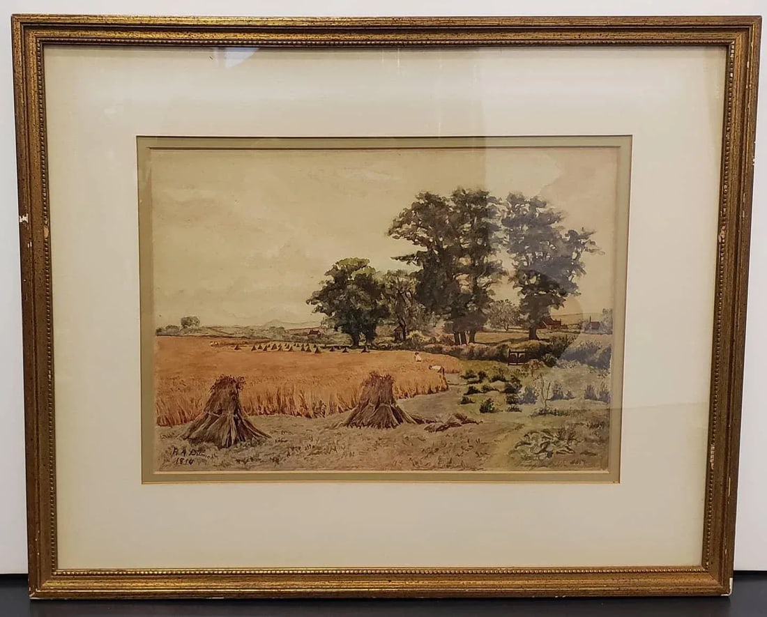 Early 19th Century Jutland Countryside Framed Watercolor Painting by r.a. Delmon (Denmark) (1814) - 5