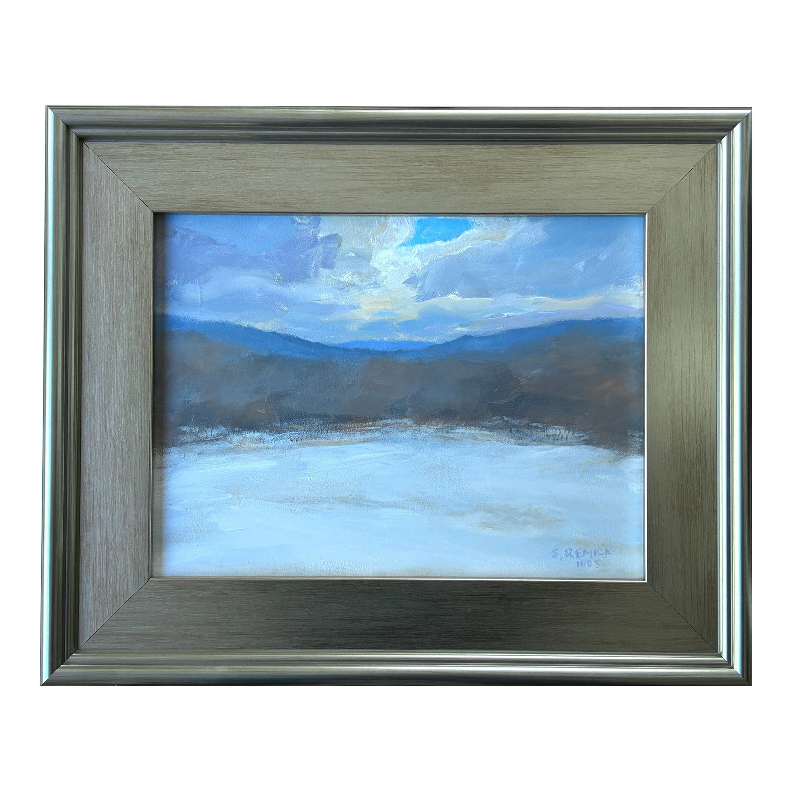 November by Stephen Remick: A snow-scape in the heart of Vermont. Loose brushwork and a limited palette add to the changing of the season, fall to winter. Here, a muted yet color-filled scene unfolds of a New England vista as