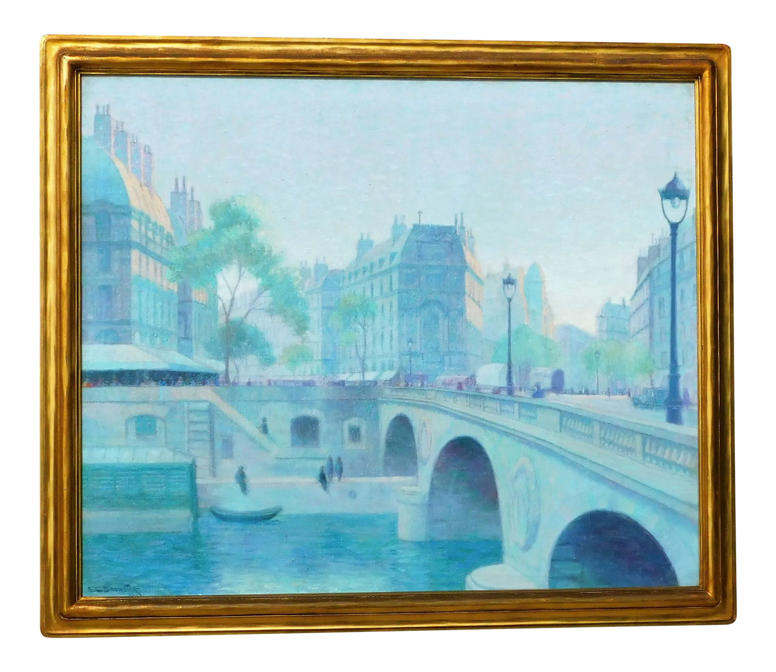 Edgar Bloomster b.1895 Illinois, Ca Artist, Oil/Canvas 30 X 36 Paris Scene Unframed: Vintage early 20th century oil on canvas by Illinois/California artist, Edgar Bloomster. Image size 30 x 36, signed lower left. Good condition, Frame shown for display only......PAINTING IS UNFRAMED.