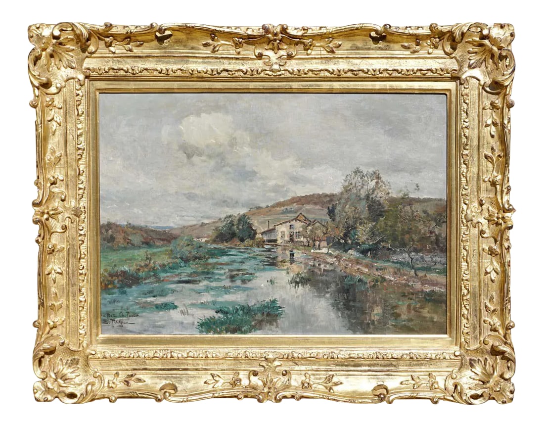 Edmond Marie Petitjean French Landscape Painting: A wonderful and detailed landscape painting signed and inscribed oil on canvas painting by Edmond Petitjean, (French 1844-1925). Condition: Excellent. Looks like it was recently cleaned and