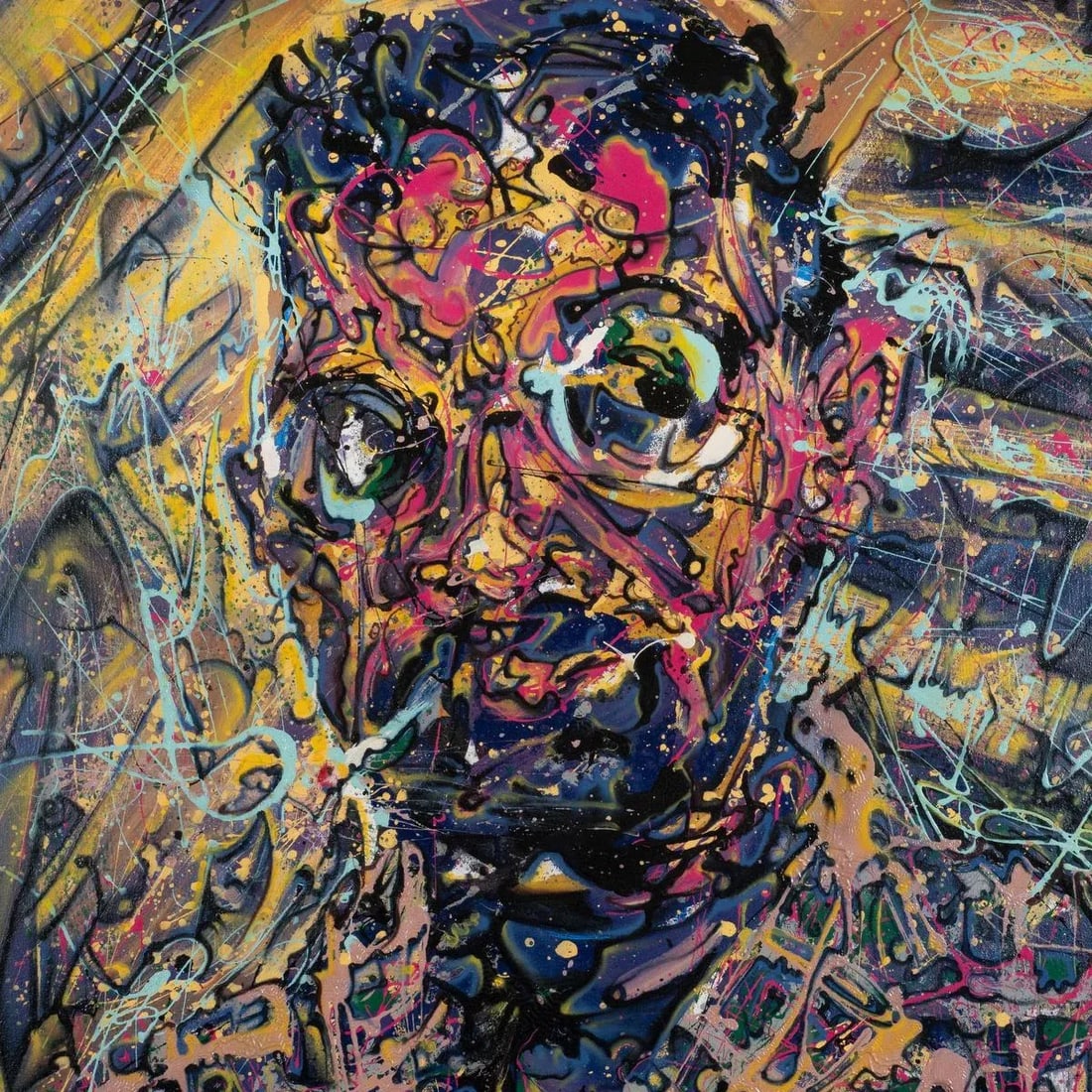 Portrait of a Smoking Man Contemporary Modernist Abstract Figurative Oil Painting by Costain - 3
