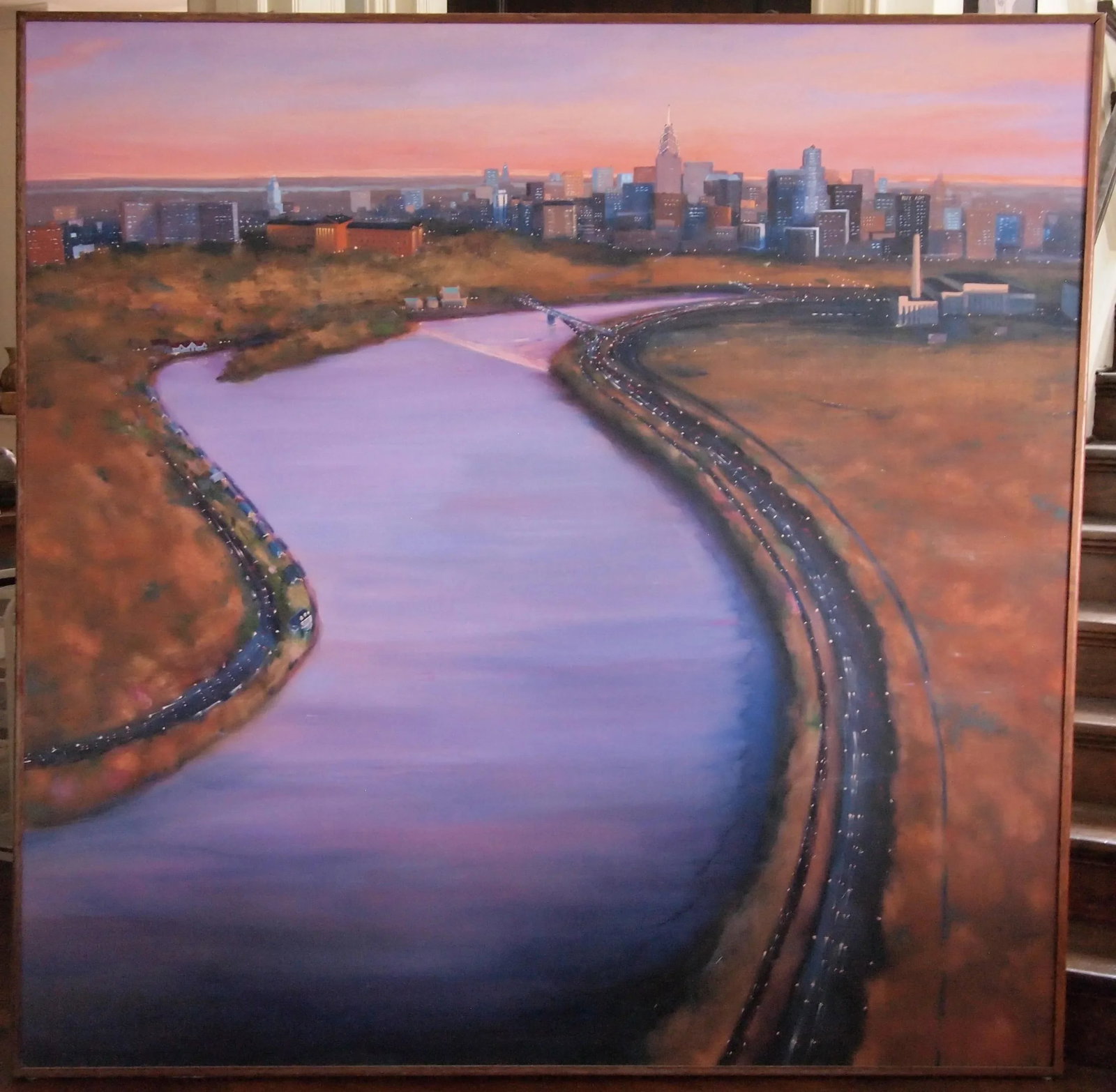 1990s Original John J. DeVlieger Philadelphia Cityscape Oil Painting, Framed - 13