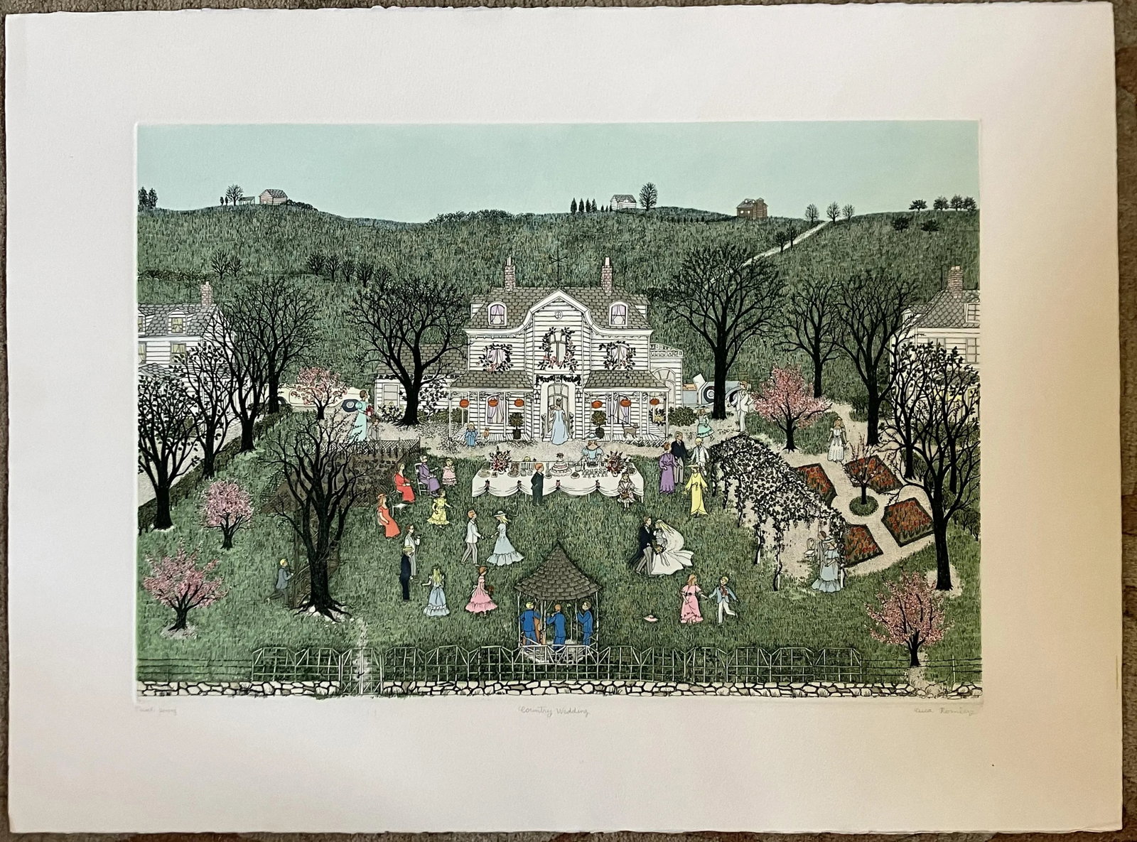 1980s "Country Wedding" Cuca Romley Signed and Numbered Color Etching - 2