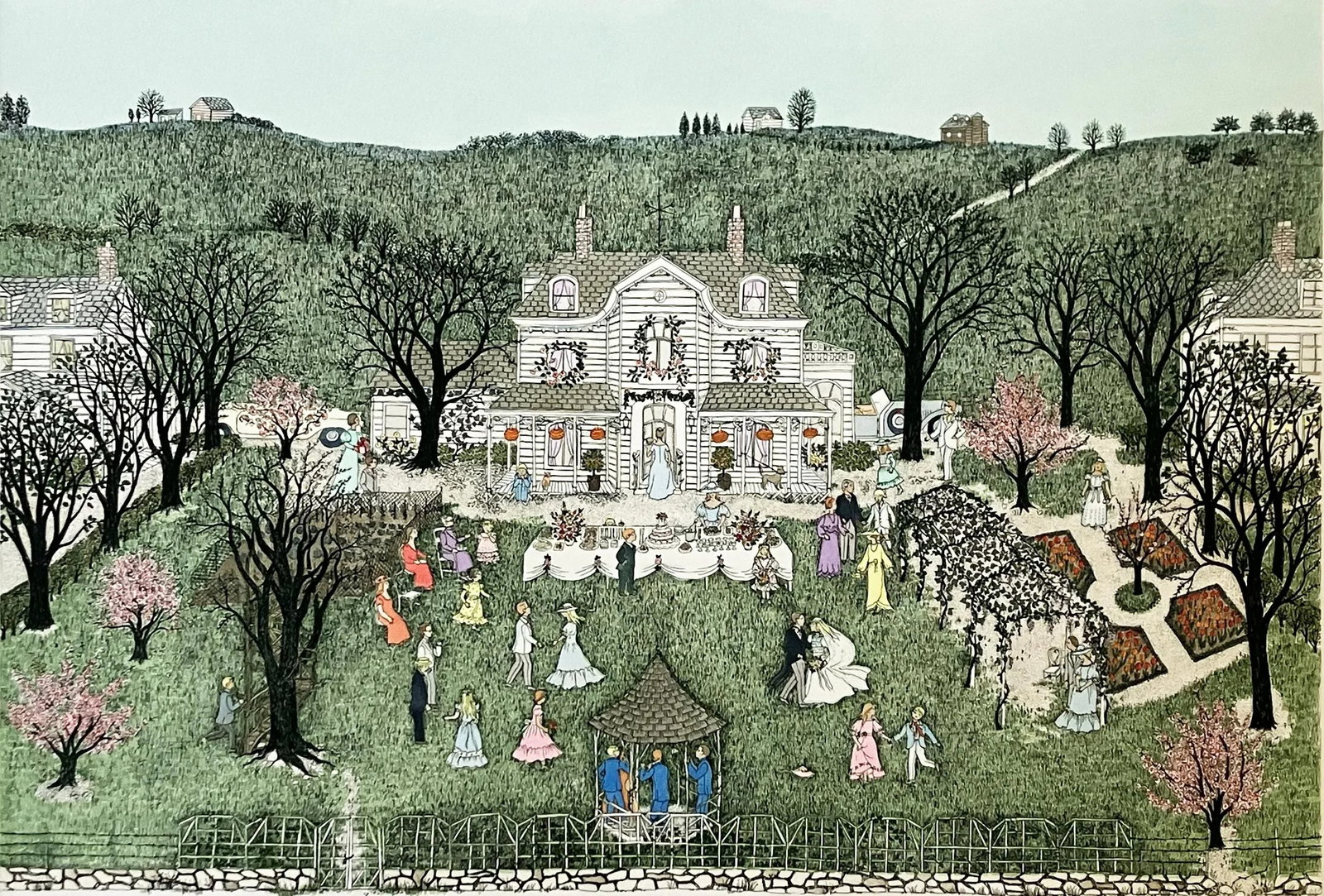 1980s "Country Wedding" Cuca Romley Signed and Numbered Color Etching - 4