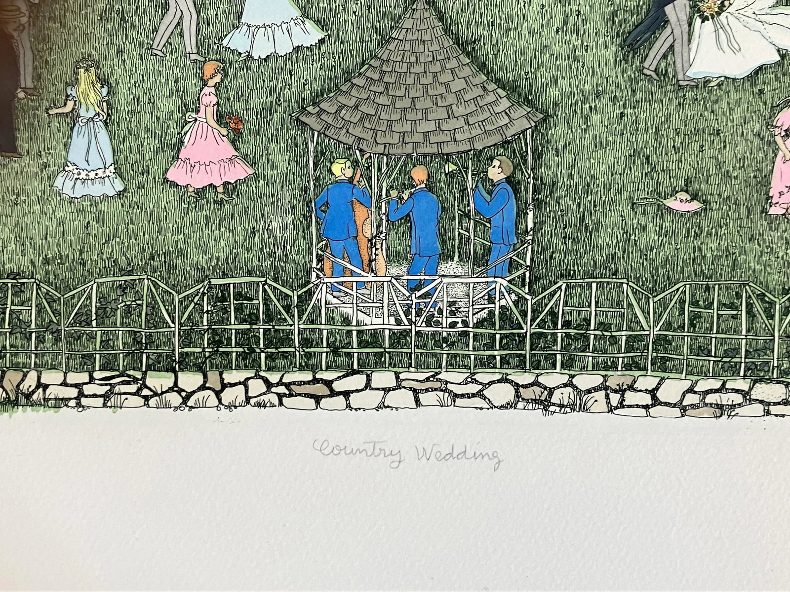 1980s "Country Wedding" Cuca Romley Signed and Numbered Color Etching - 6