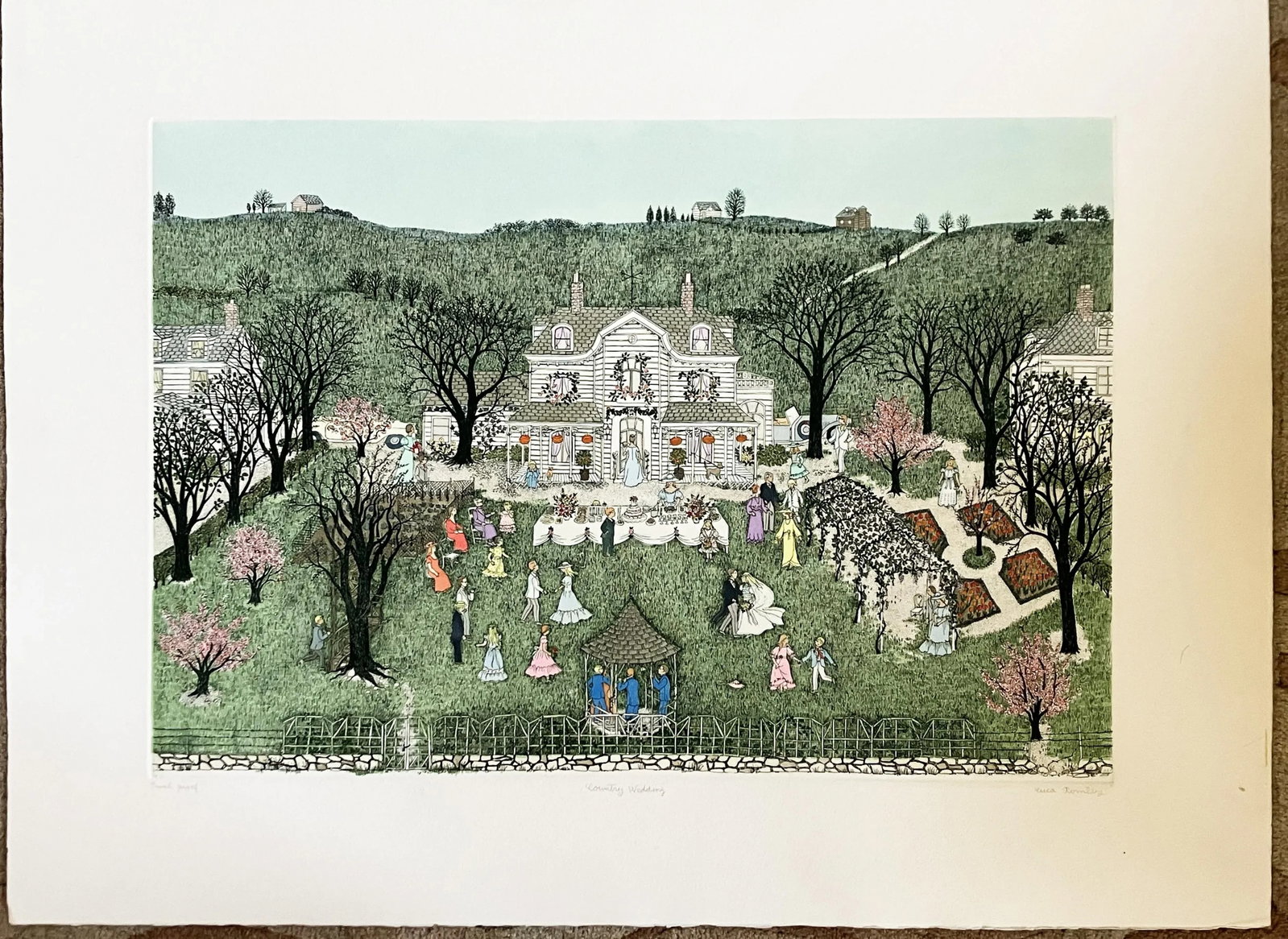 1980s "Country Wedding" Cuca Romley Signed and Numbered Color Etching - 7