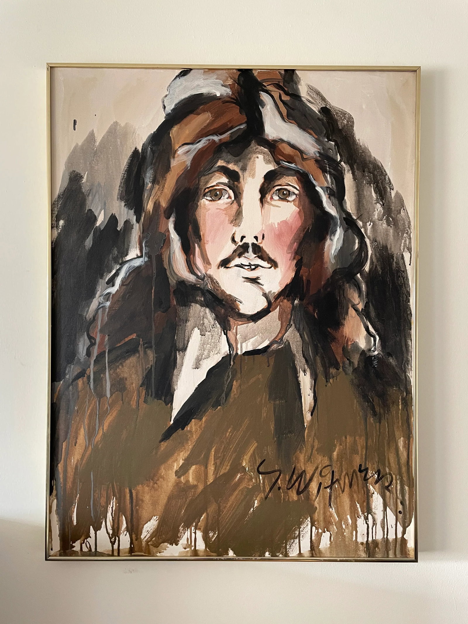 1980s Expressionist Portrait Oil Painting of a Man by S. Witmer, Framed - 2