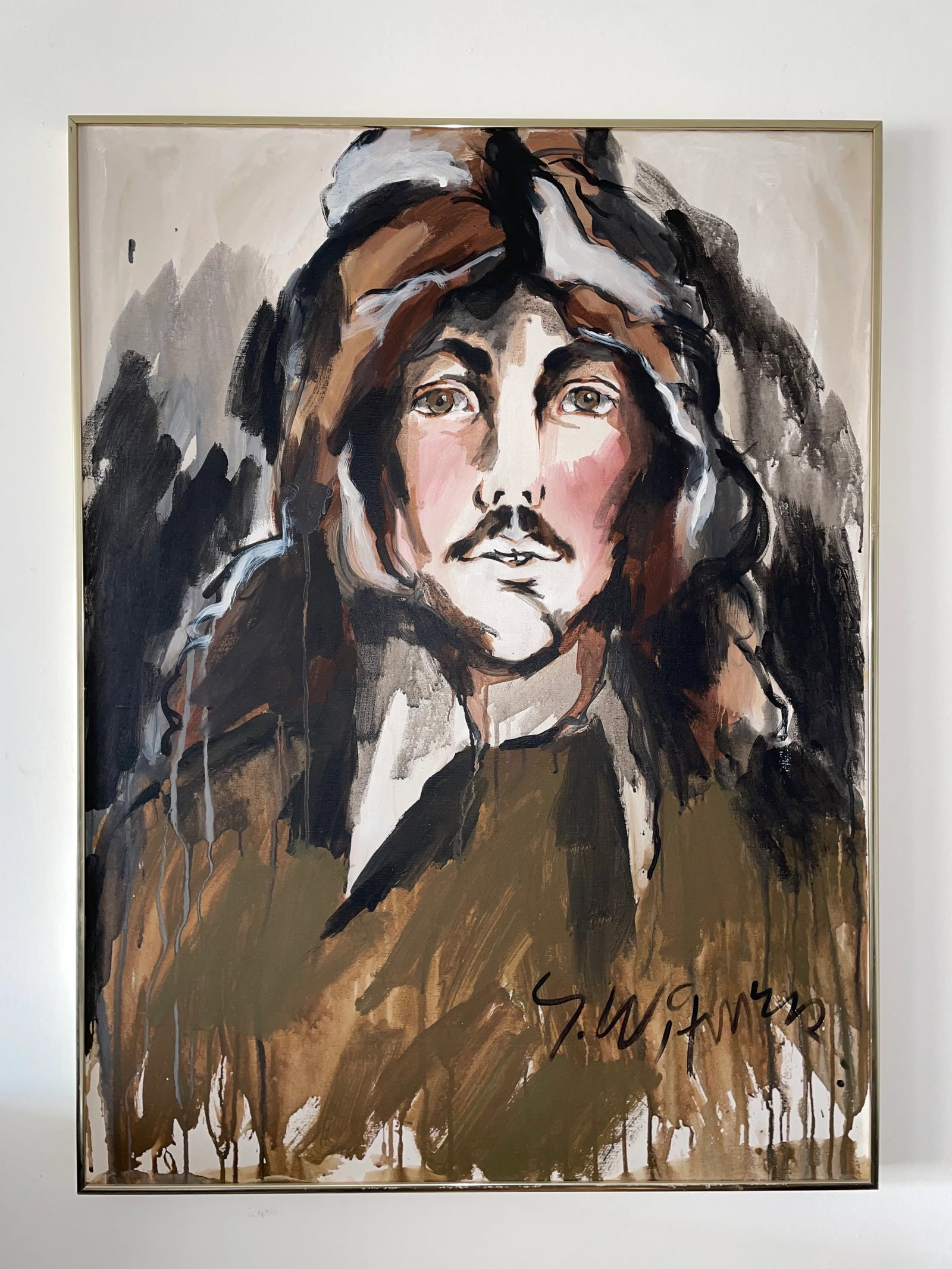 1980s Expressionist Portrait Oil Painting of a Man by S. Witmer, Framed - 4