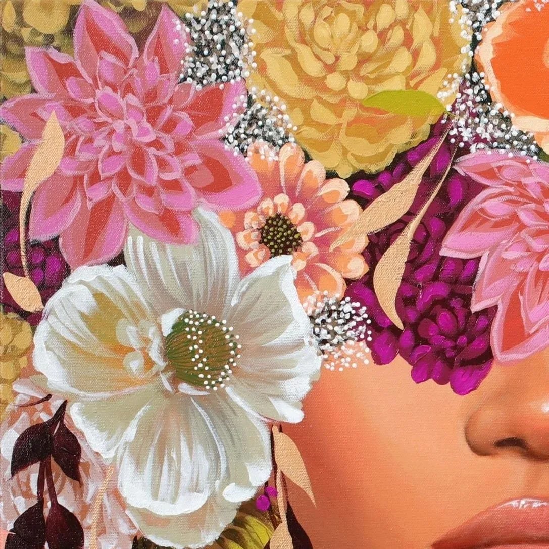 Sweet Melodies Contemporary Original Botanical Portrait Acrylic Painting by Sally K - 2