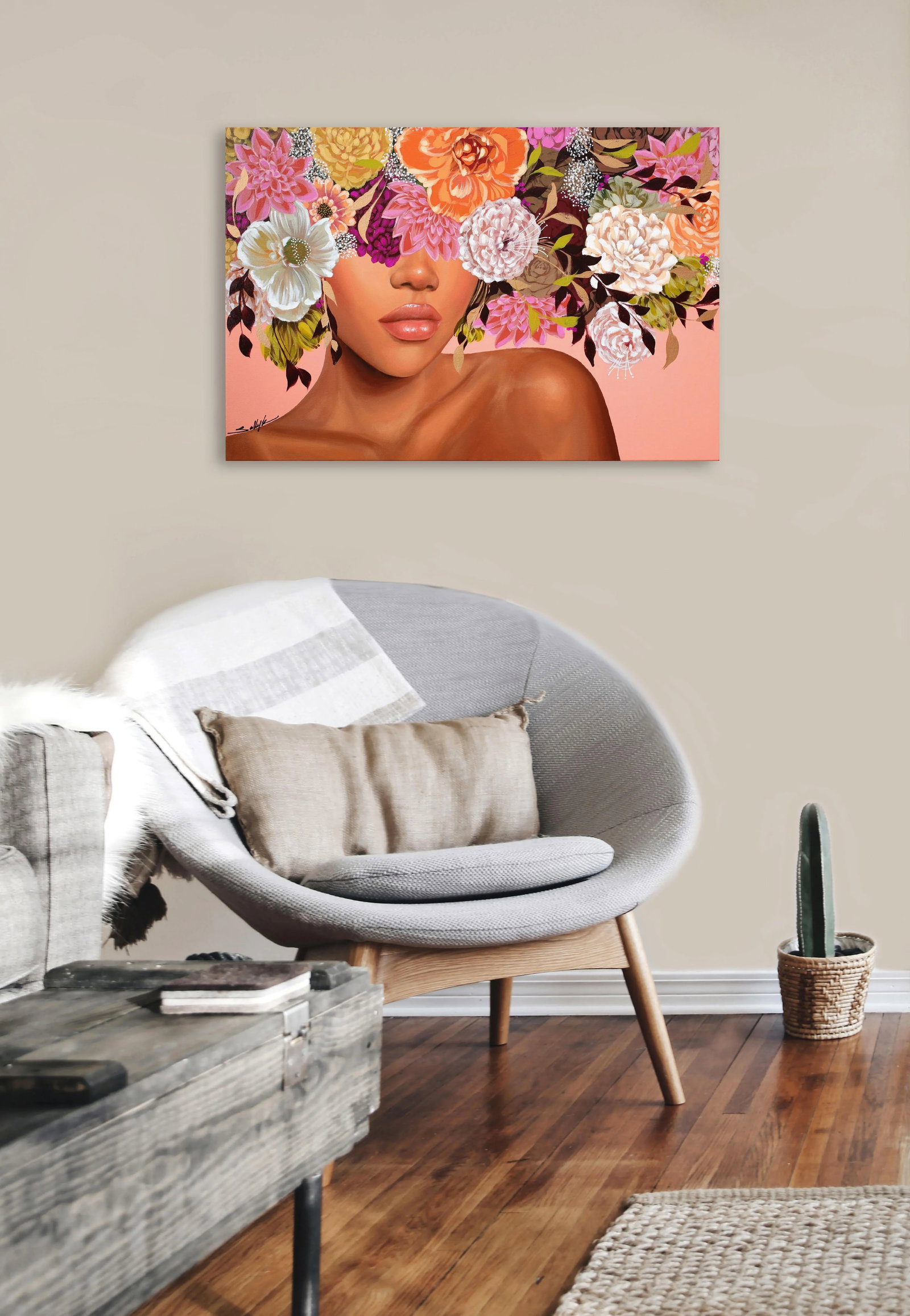 Sweet Melodies Contemporary Original Botanical Portrait Acrylic Painting by Sally K - 8