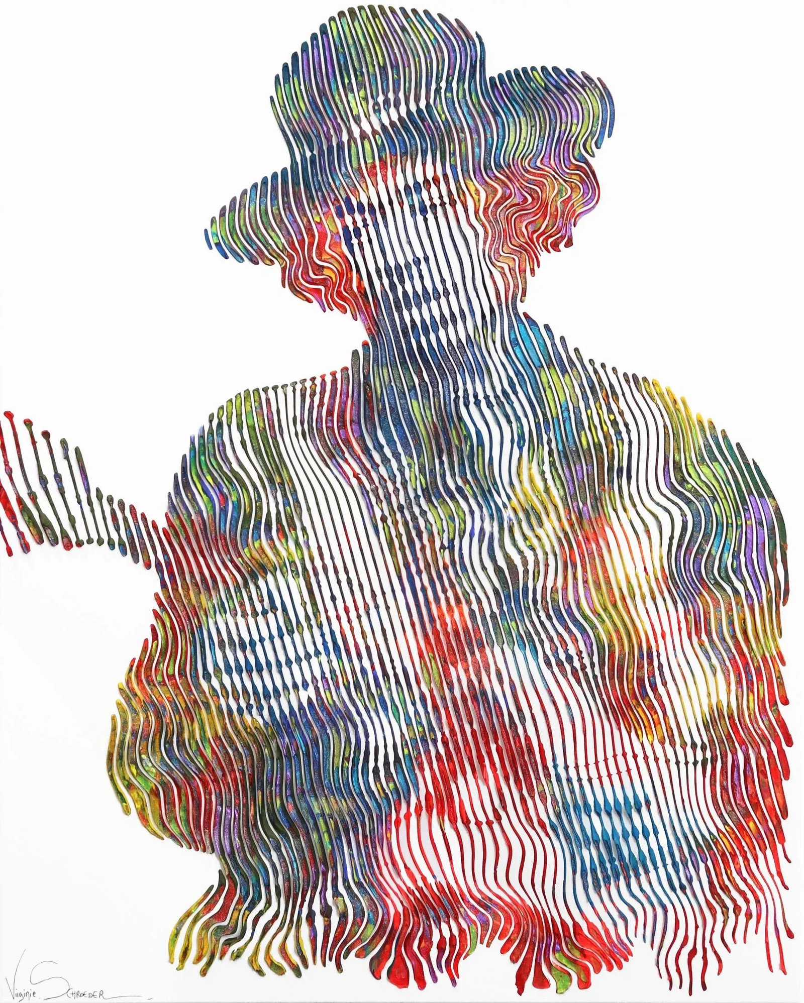 Can You See Me Jimi Hendrix Original Op Art Pop Icon Portrait Painting by Virginie Schroeder: Virginie Schroeder is an innovative artist based in Quebec, Canada. She puts in play lines, circles and other geometric forms to create works with subjects that are not immediately visible. Verbal