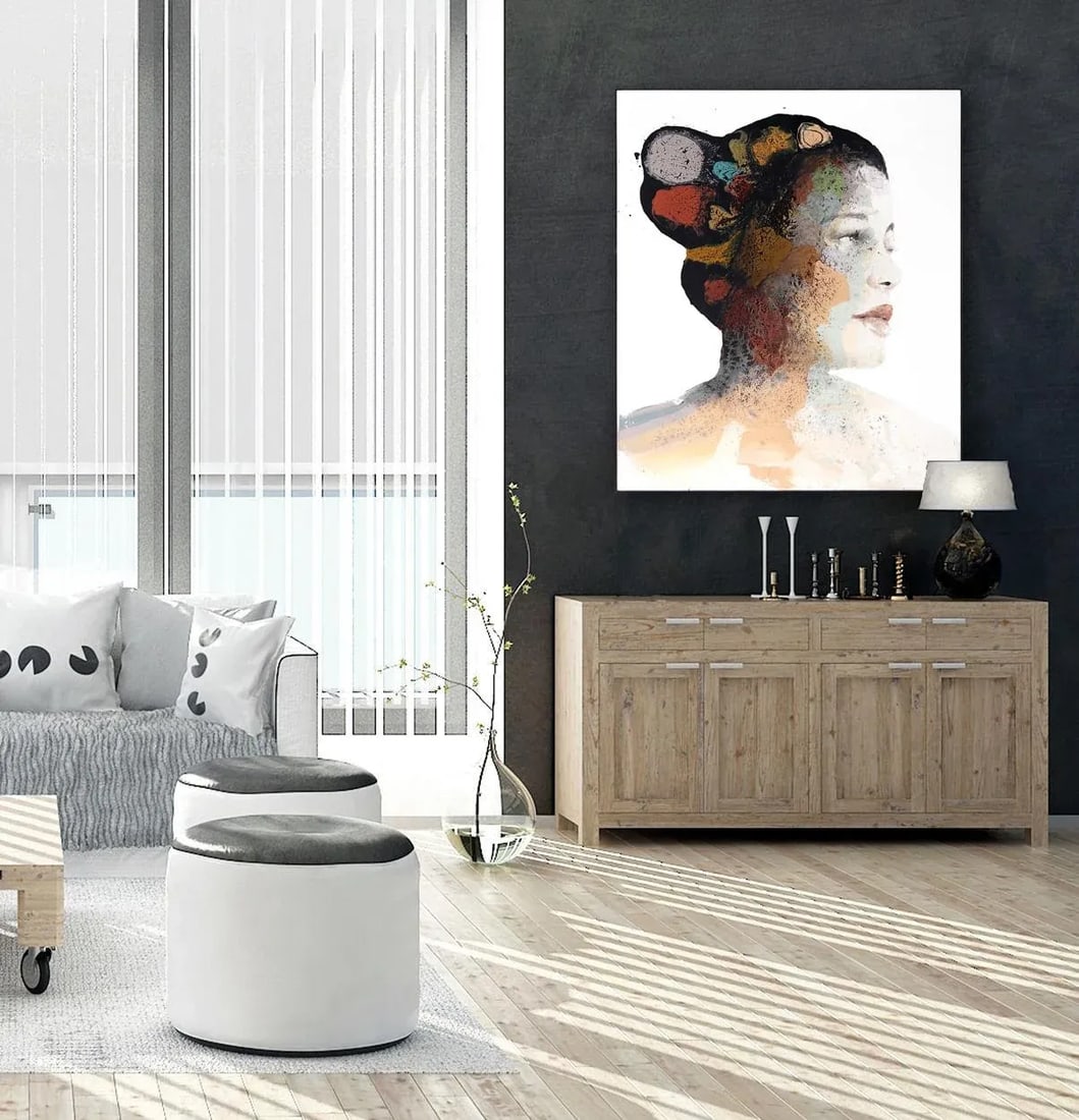 Looking Beyond Contemporary Original Abstract Portrait Mixed-Media Painting by Alessandro Casetti - 9