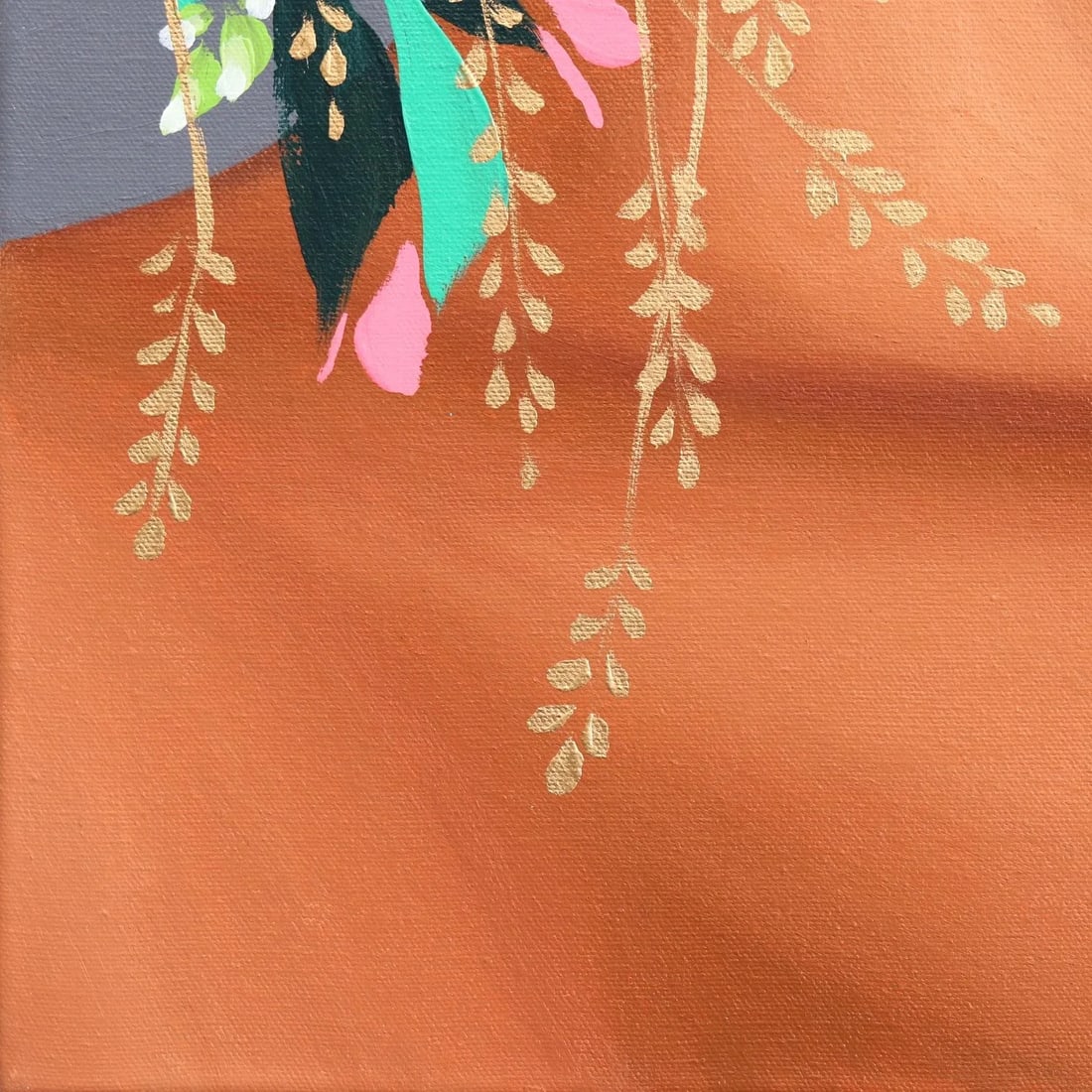 Gold Vines Contemporary Original Botanical Portrait Mixed-Media Painting by Sally K - 4