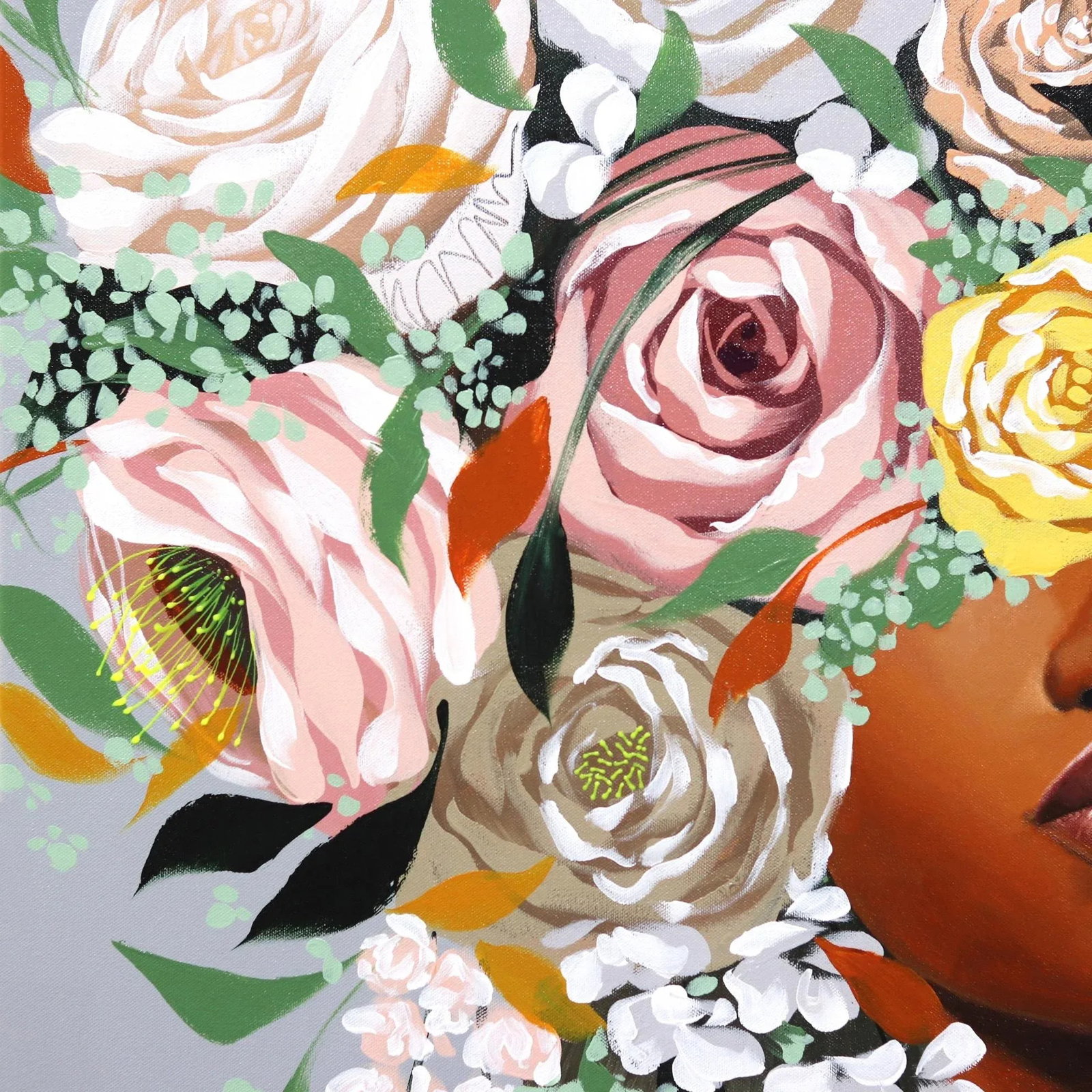 Melanie Contemporary Botanical Figurative Acrylic Painting by Sally K - 4